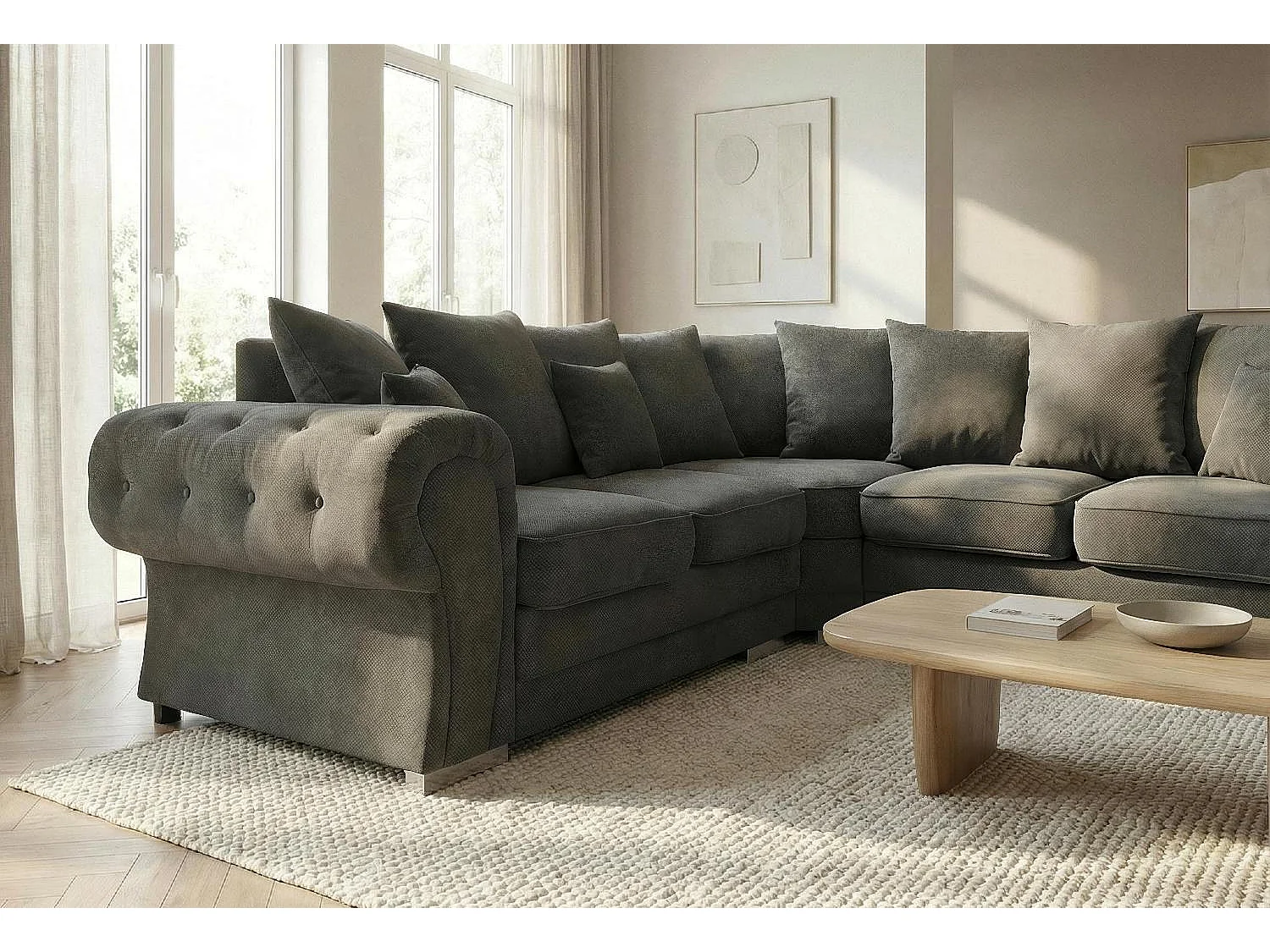 Verona Corner Sofa in Dark Grey Linen Fabric