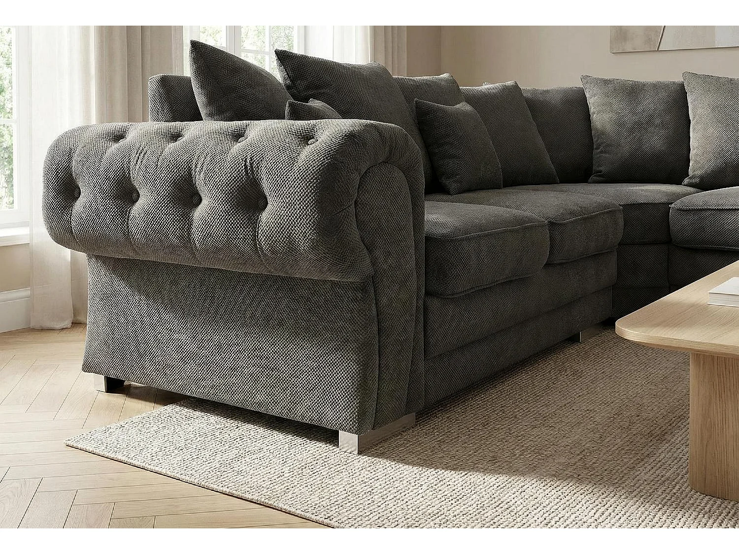 Verona Corner Sofa in Dark Grey Linen Fabric