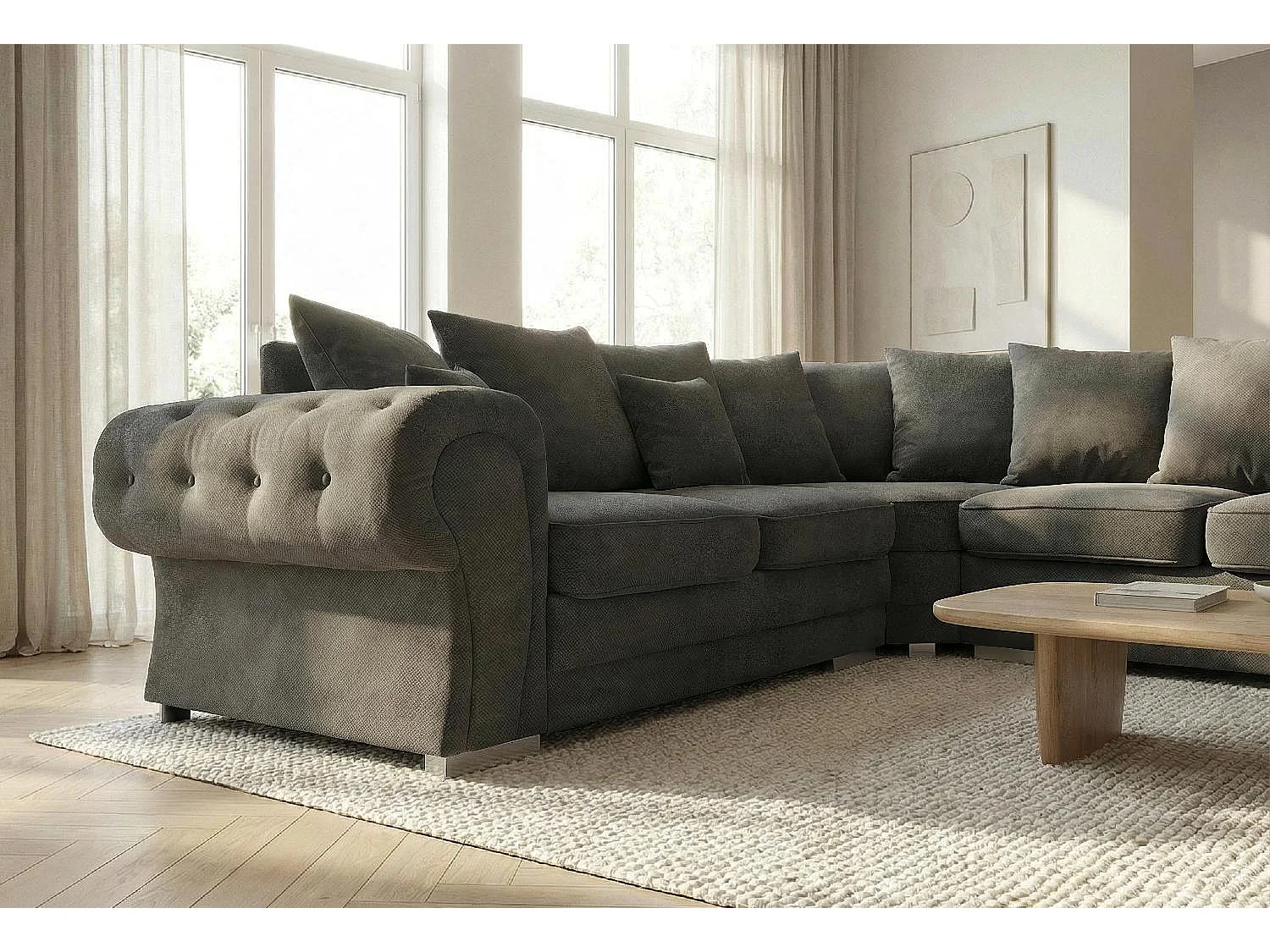 Verona Corner Sofa in Dark Grey Linen Fabric