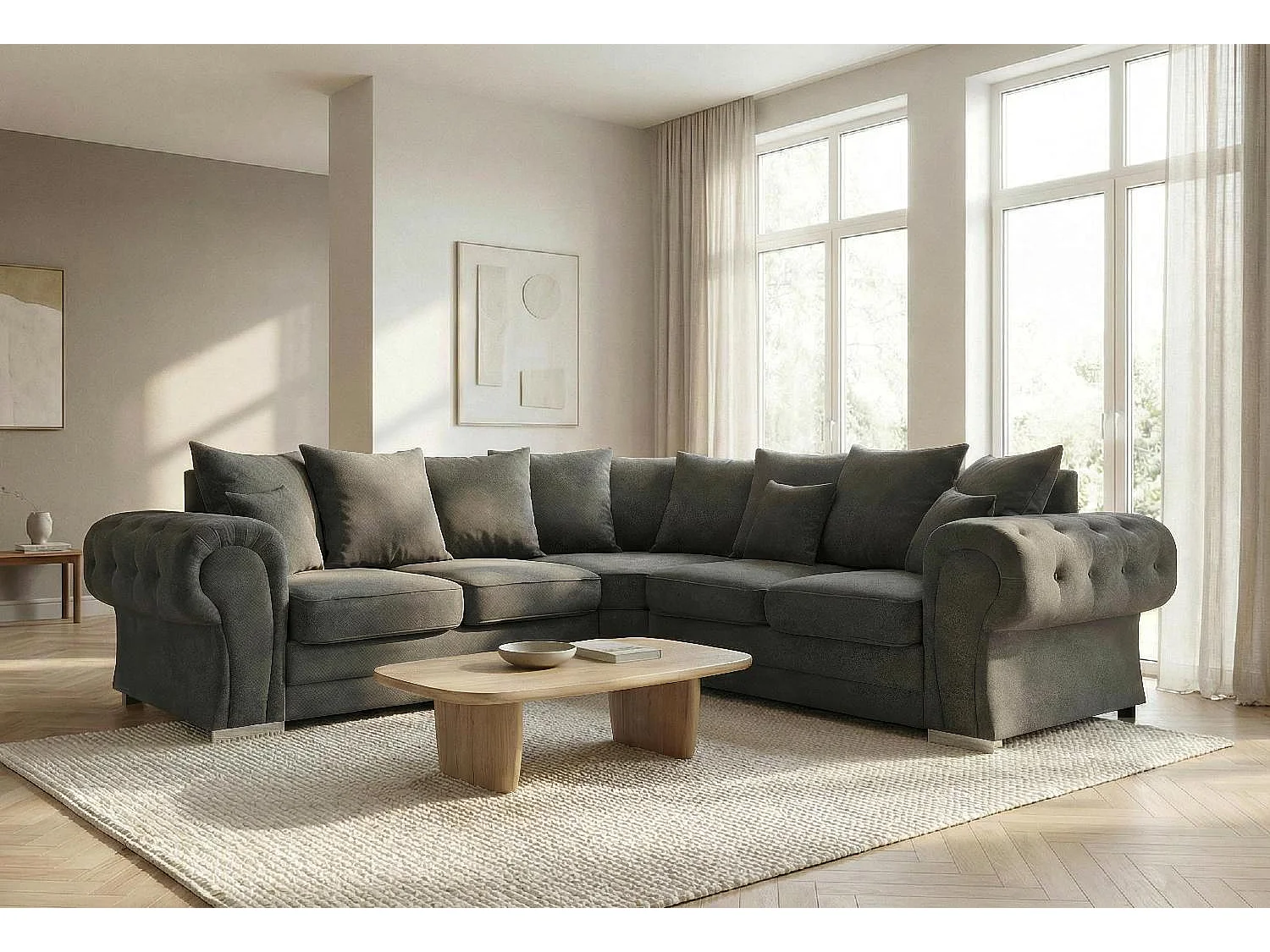 Verona Corner Sofa in Dark Grey Linen Fabric