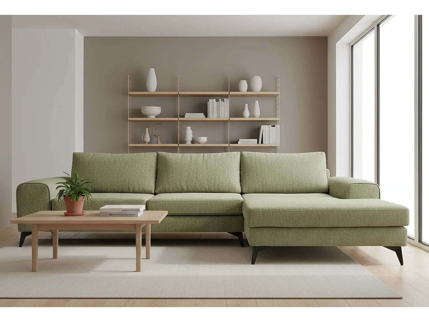 Venice Basket Weave Corner Sofa Right Facing in Olive
