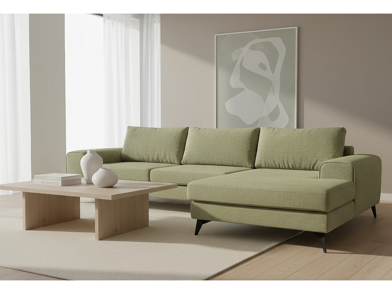 Venice Basket Weave Corner Sofa Right Facing in Olive
