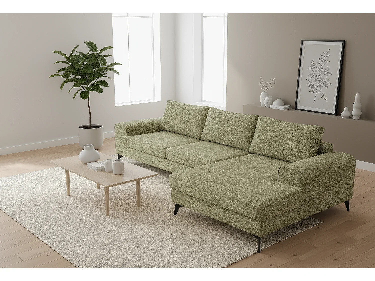 Venice Basket Weave Corner Sofa Right Facing in Olive