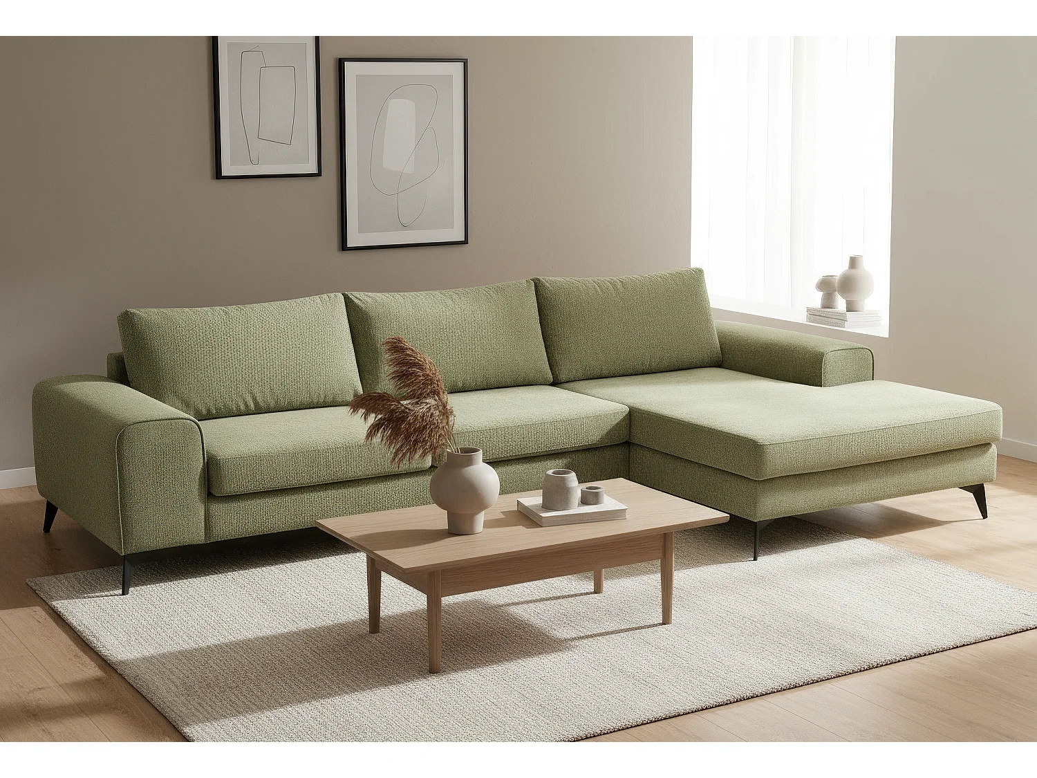 Venice Basket Weave Corner Sofa Right Facing in Olive