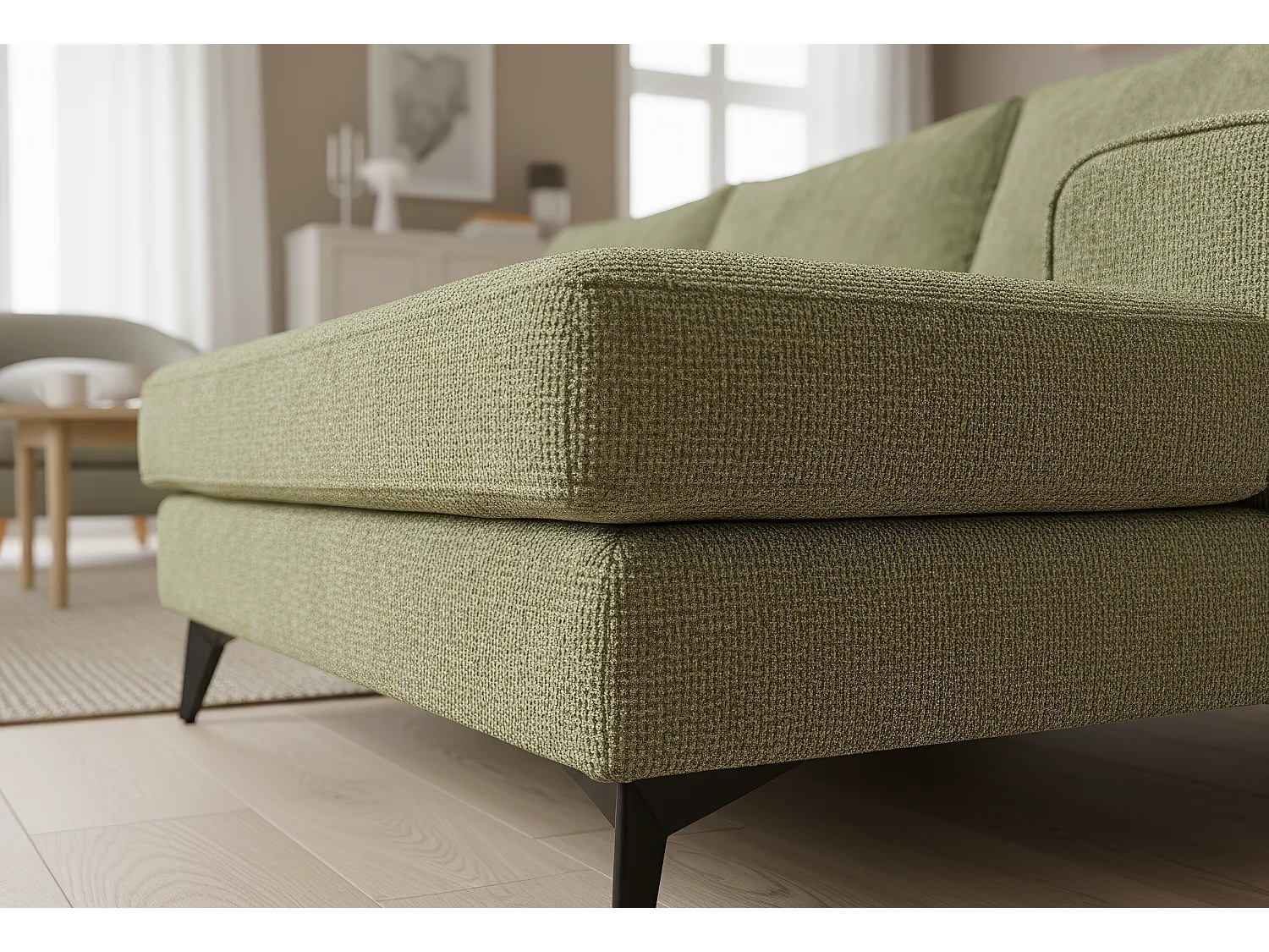 Venice Basket Weave Corner Sofa Right Facing in Olive