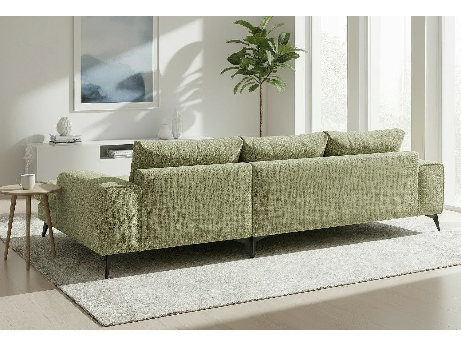 Venice Basket Weave Corner Sofa Right Facing in Olive