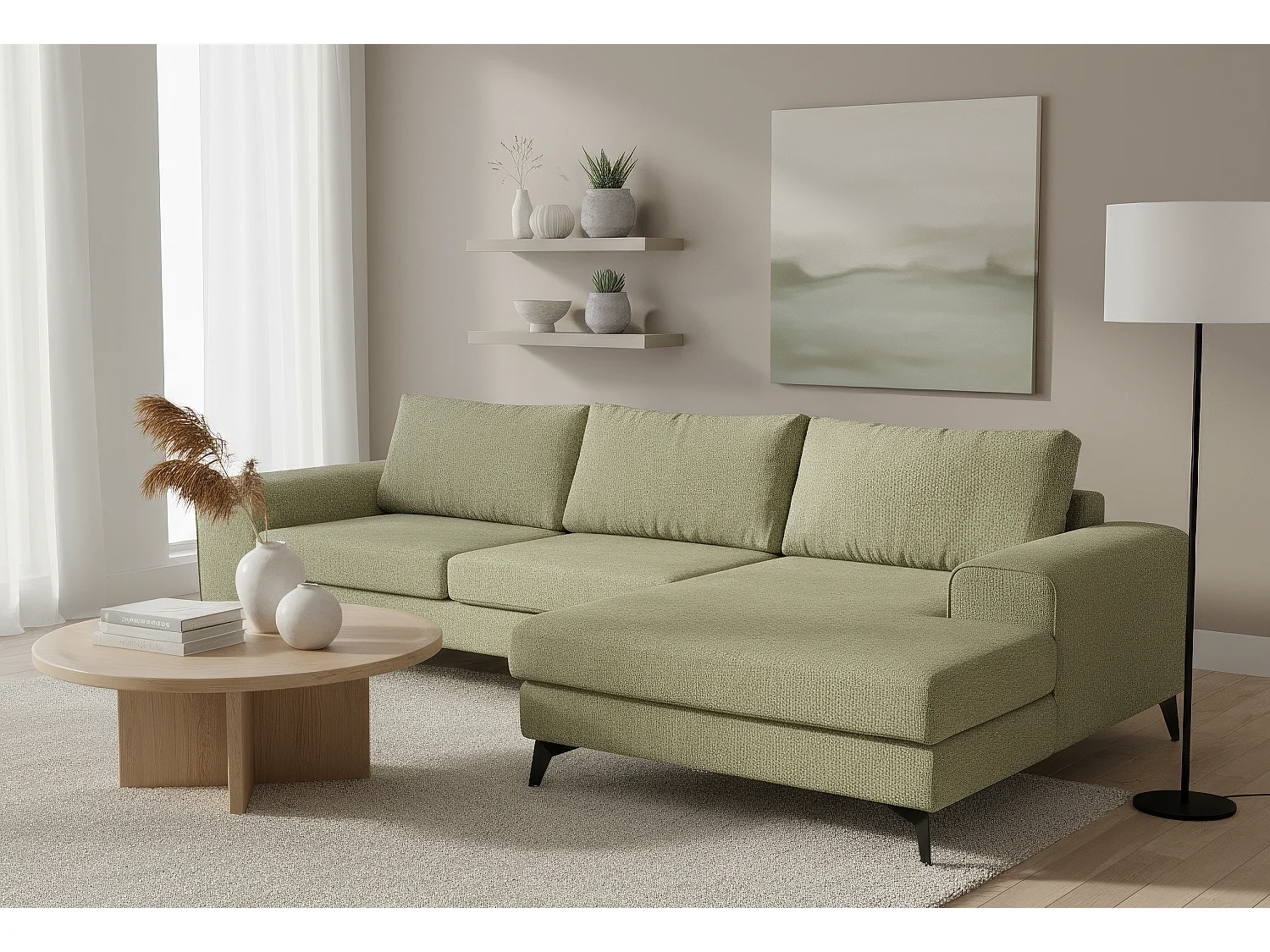Venice Basket Weave Corner Sofa Right Facing in Olive