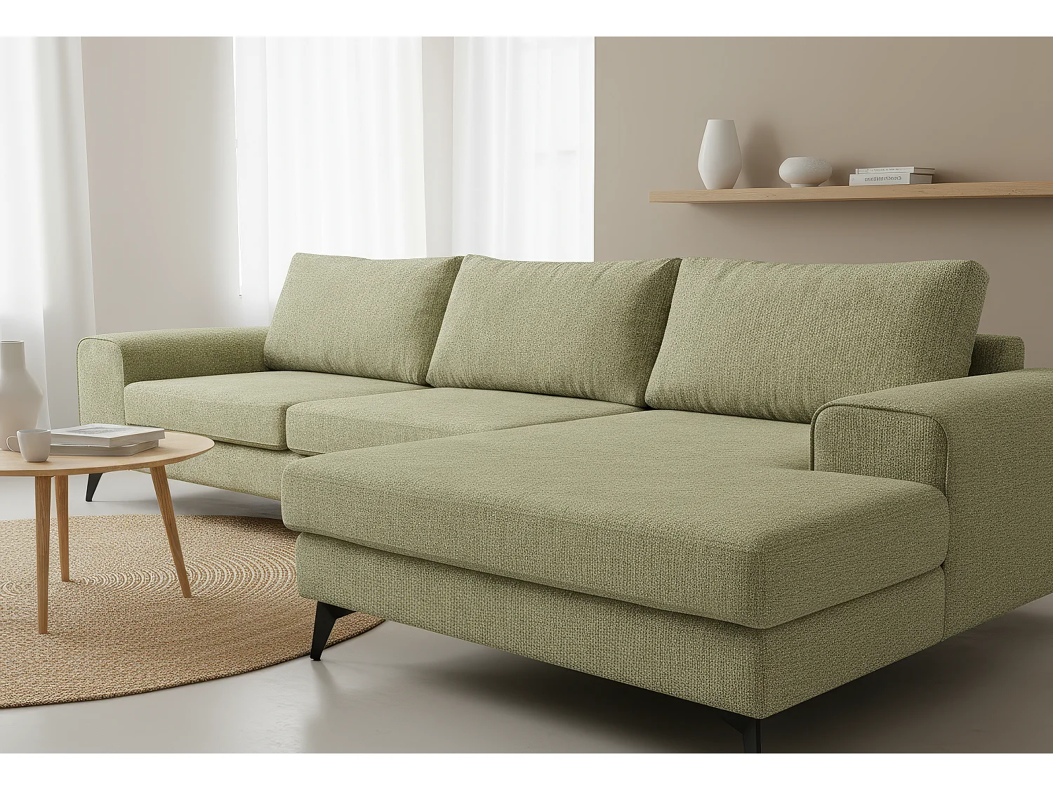 Venice Basket Weave Corner Sofa Right Facing in Olive