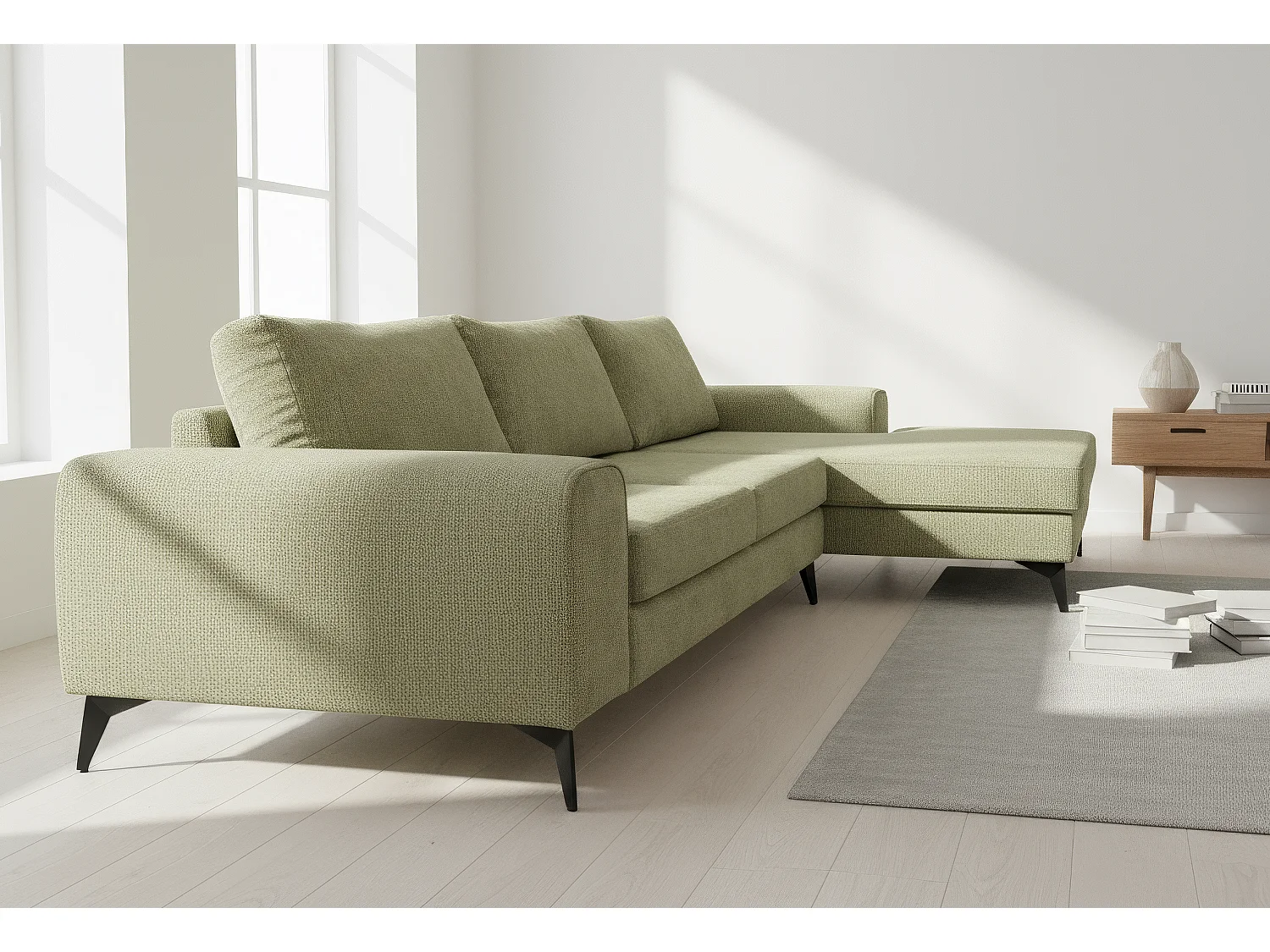 Venice Basket Weave Corner Sofa Right Facing in Olive