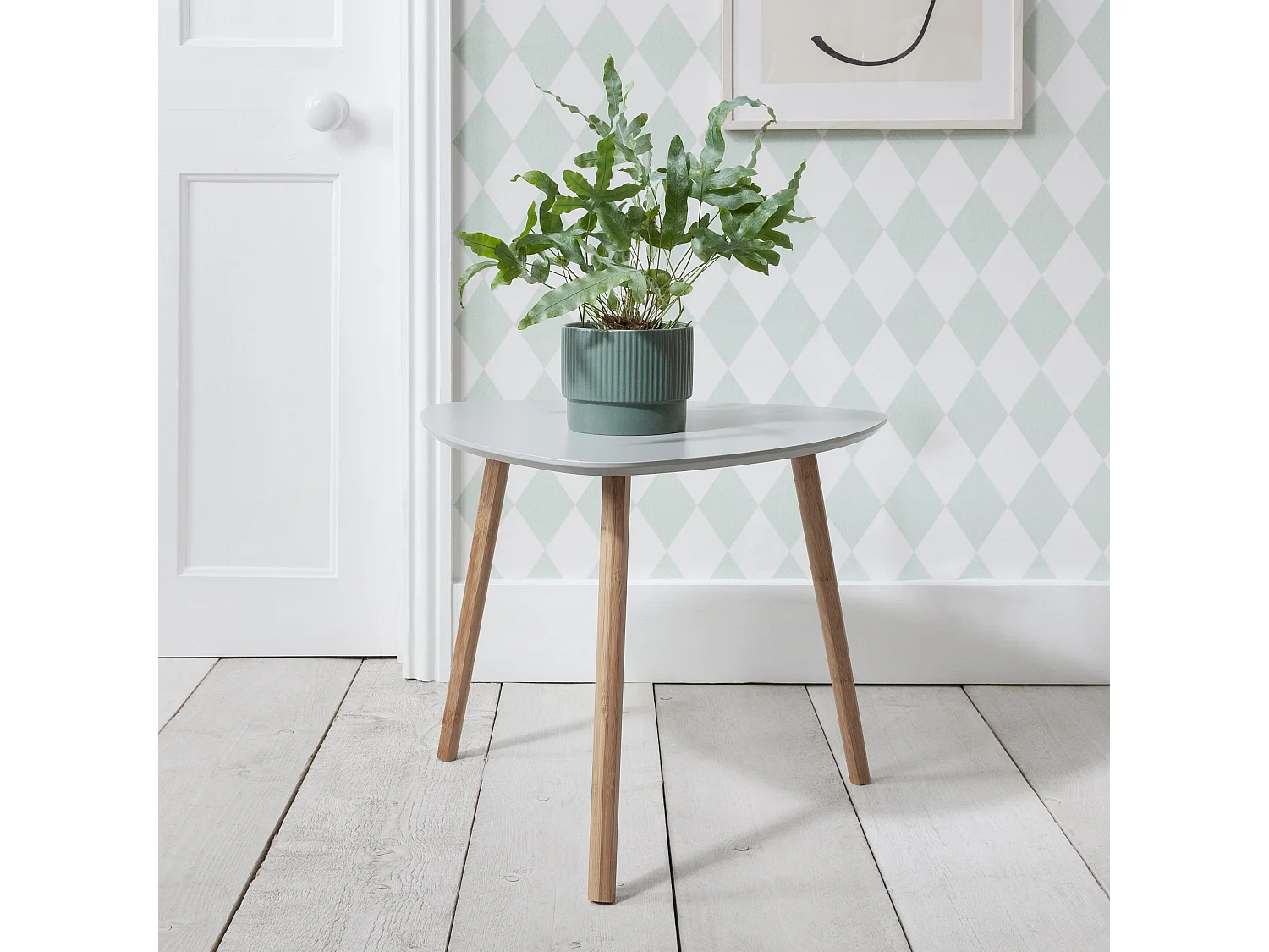 Malme Side Table Large in Chalk Grey and Natural Pine