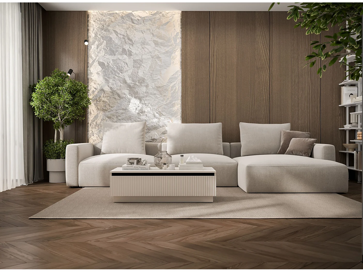 Prostokątny stolik kawowy w stylu glamour - Matowy kaszmir - 109 cm, eleganckie wykończenie