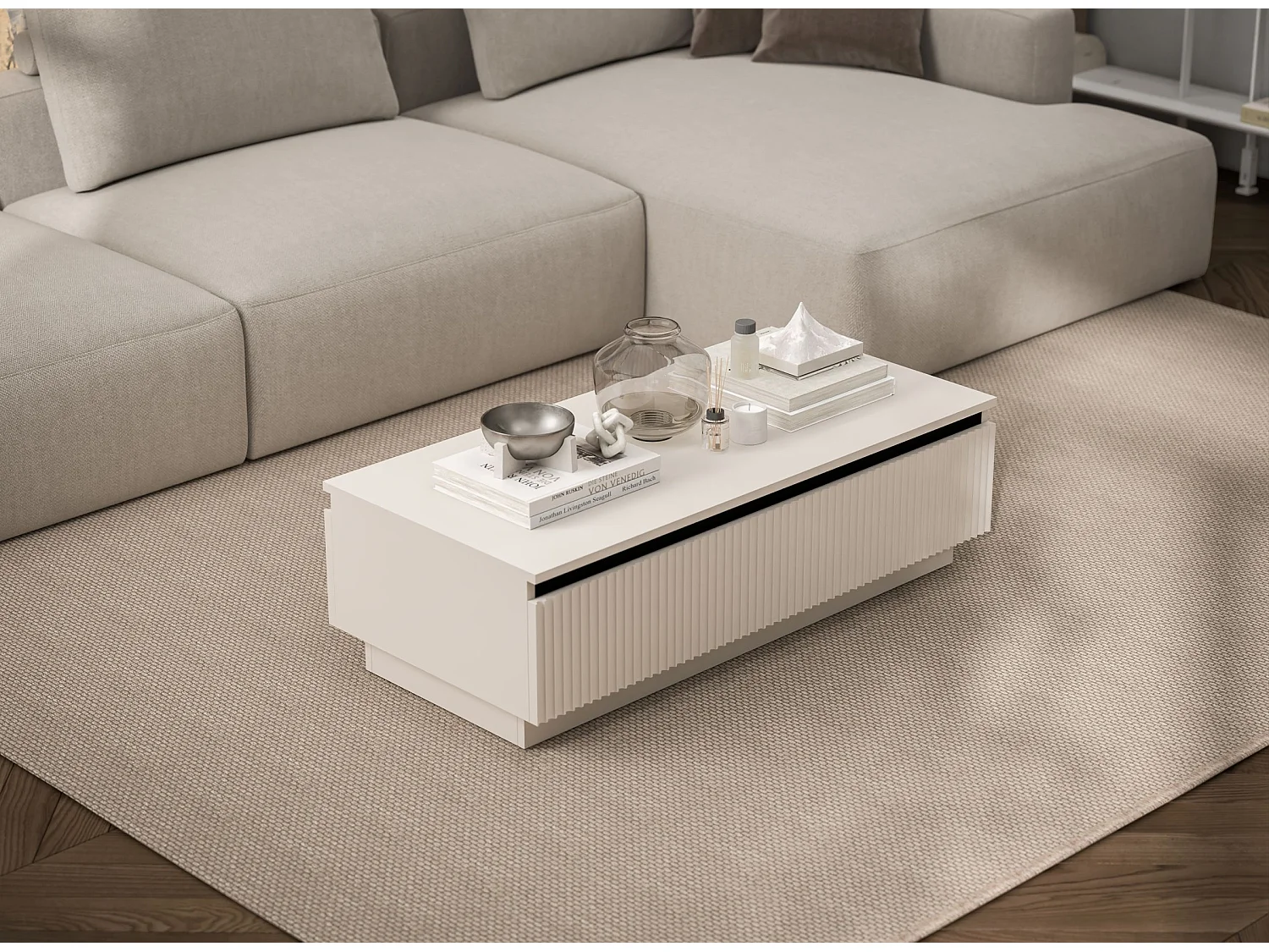 Prostokątny stolik kawowy w stylu glamour - Matowy kaszmir - 109 cm, eleganckie wykończenie