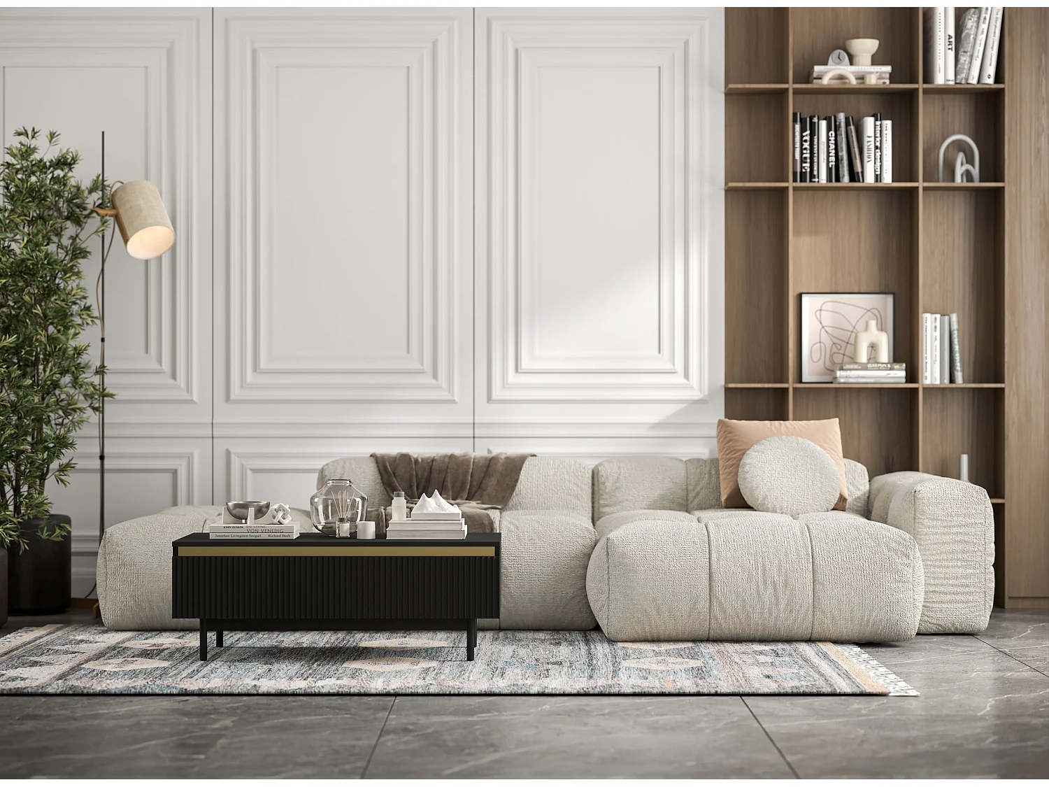 Prostokątny stolik kawowy w stylu glamour - Czarny mat - 109 cm, nowoczesna metalowa podstawa
