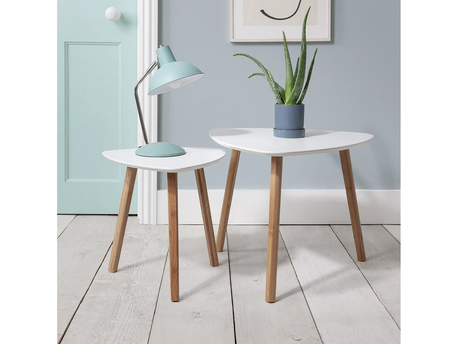 Malme Side Table Large in White and Natural Pine