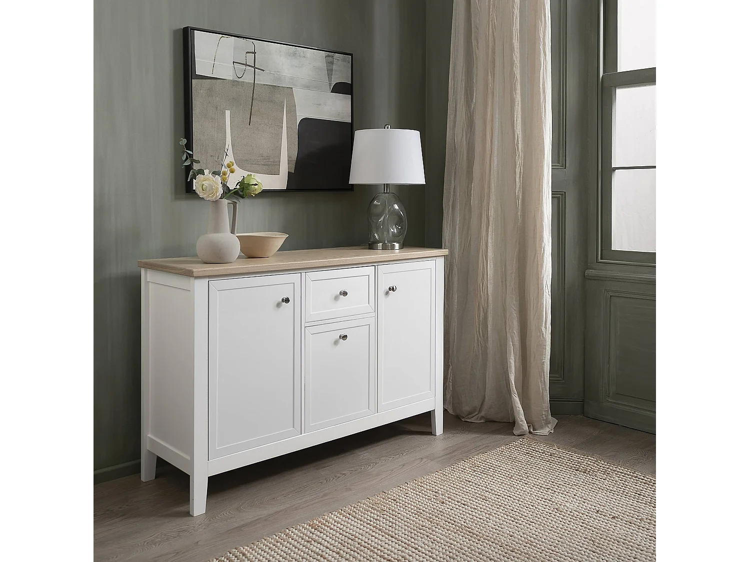 Noa & Nani Leines Sideboard with Drawers in White & Oak