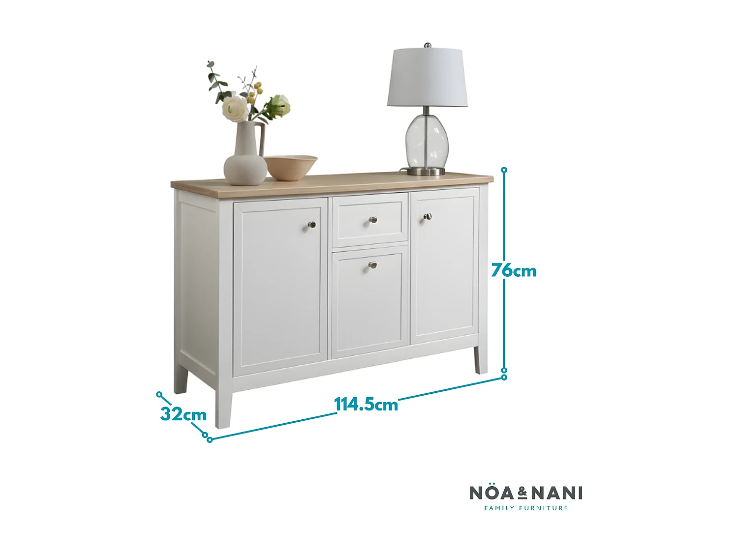 Noa & Nani Leines Sideboard with Drawers in White & Oak