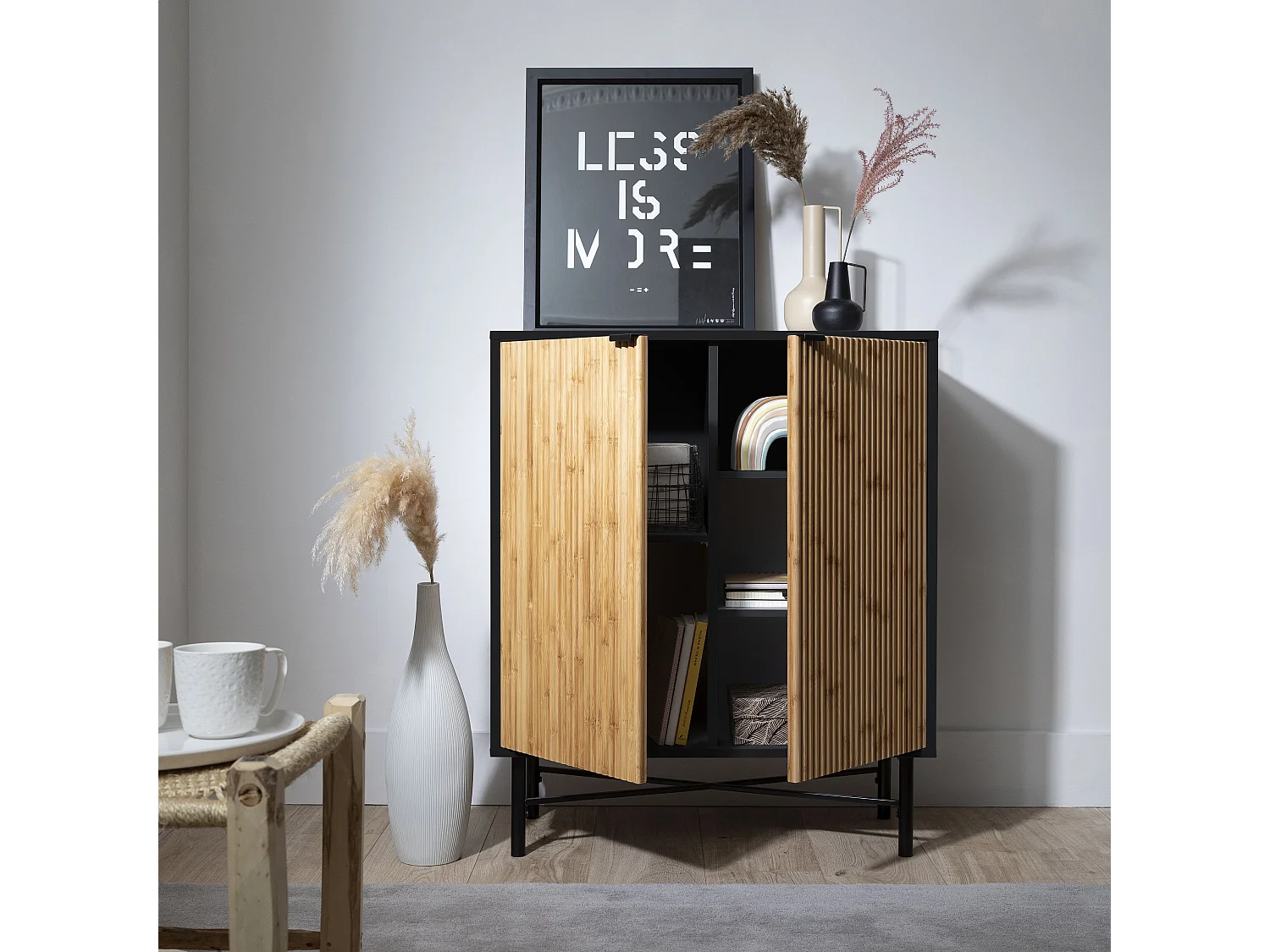 Noa & Nani Rokstorp Sideboard with Bamboo Style Doors in Black