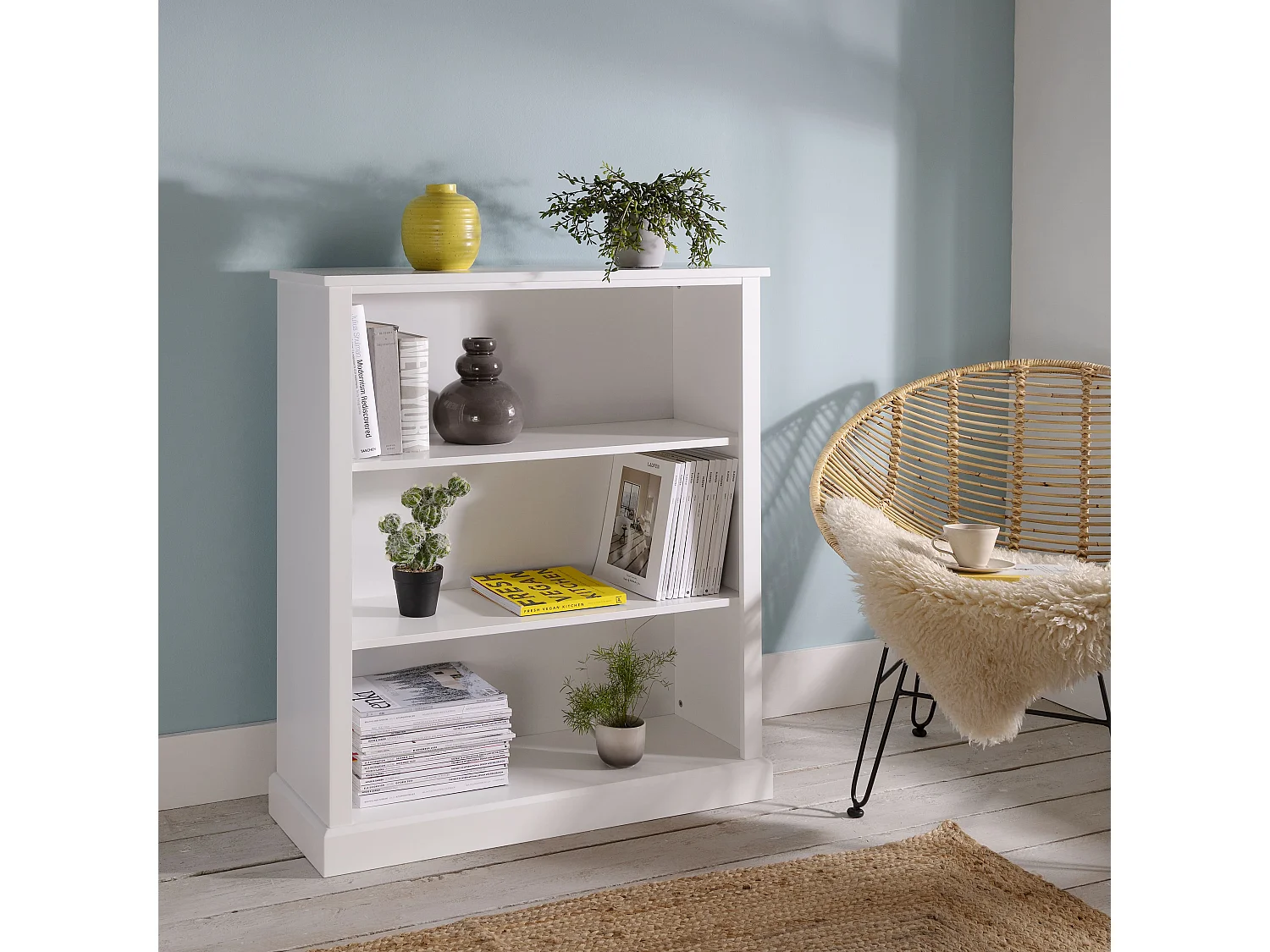 Noa & Nani Hemming 3 Tier Low Bookcase in White