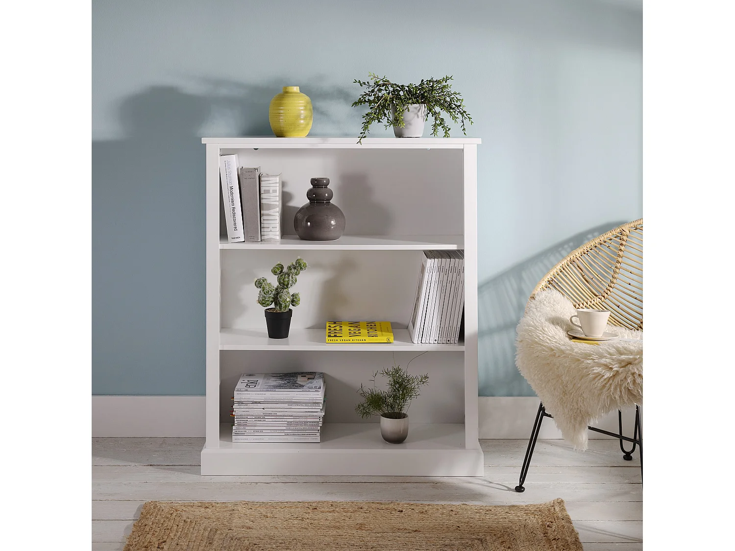 Noa & Nani Hemming 3 Tier Low Bookcase in White