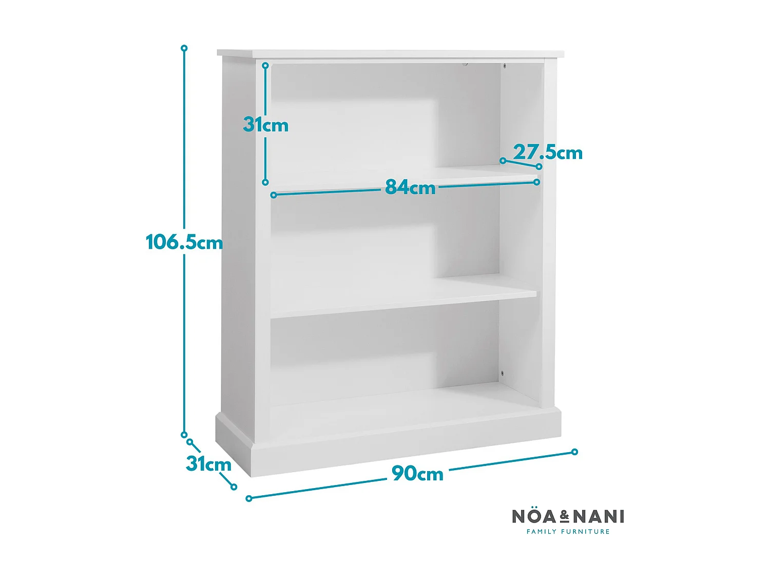 Noa & Nani Hemming 3 Tier Low Bookcase in White