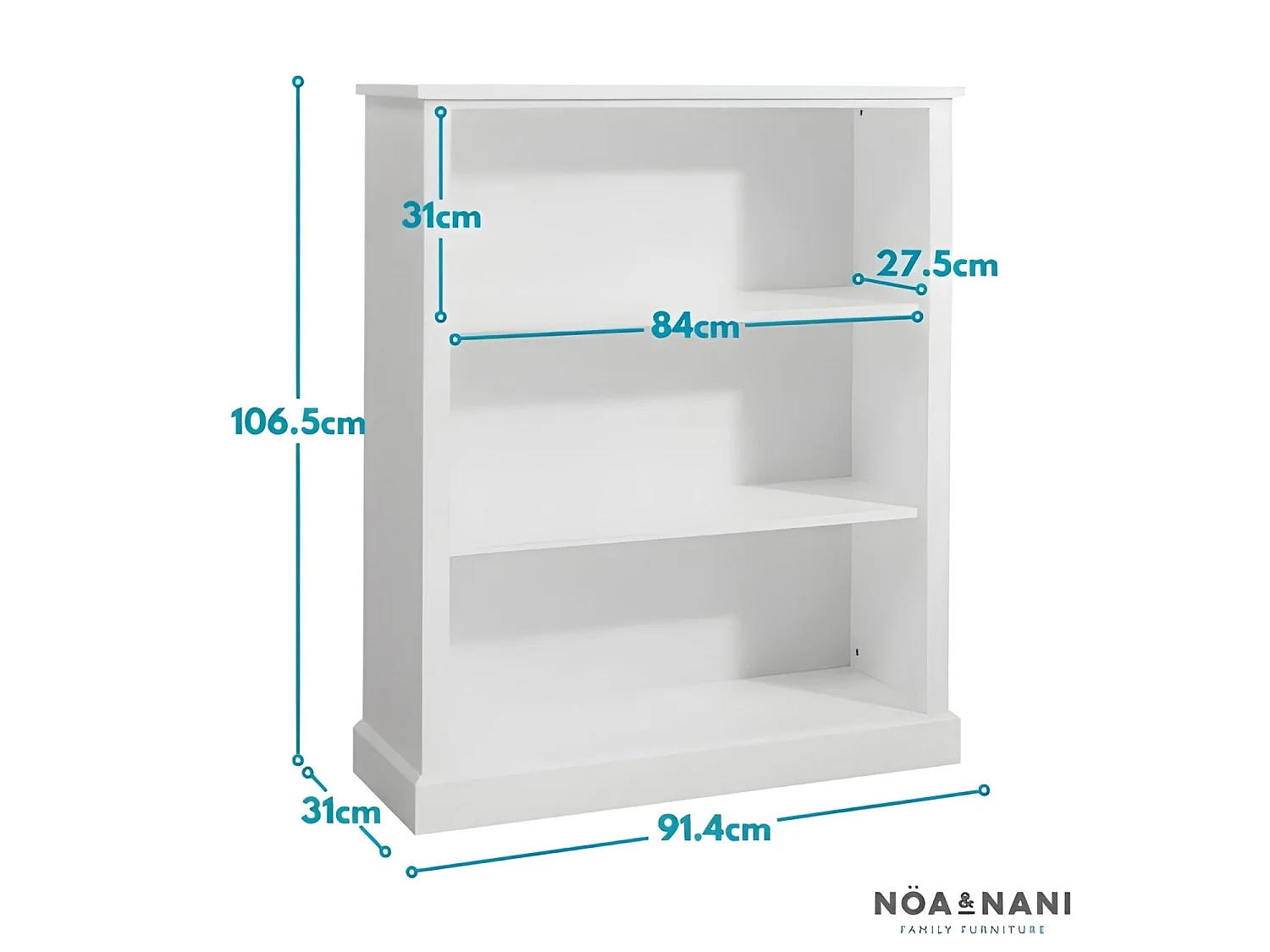 Noa & Nani Hemming 3 Tier Low Bookcase in White