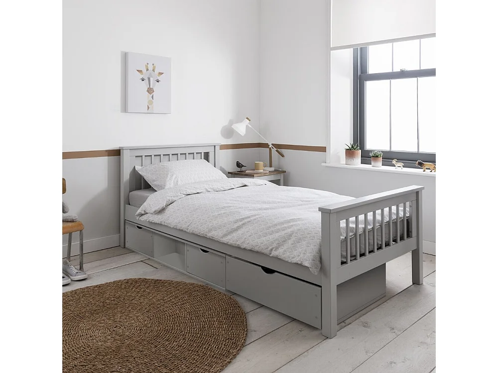 Noa & Nani Hampshire Single Bed Frame with Oda Drawers in Grey