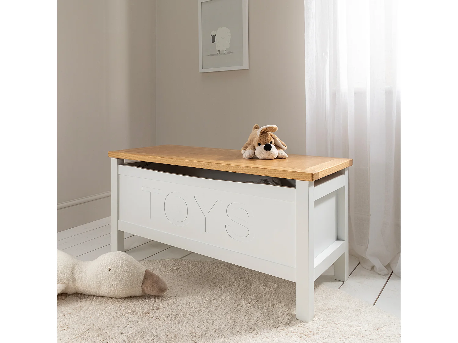 Noa & Nani Leines Toy Box Storage Chest in White & Oak