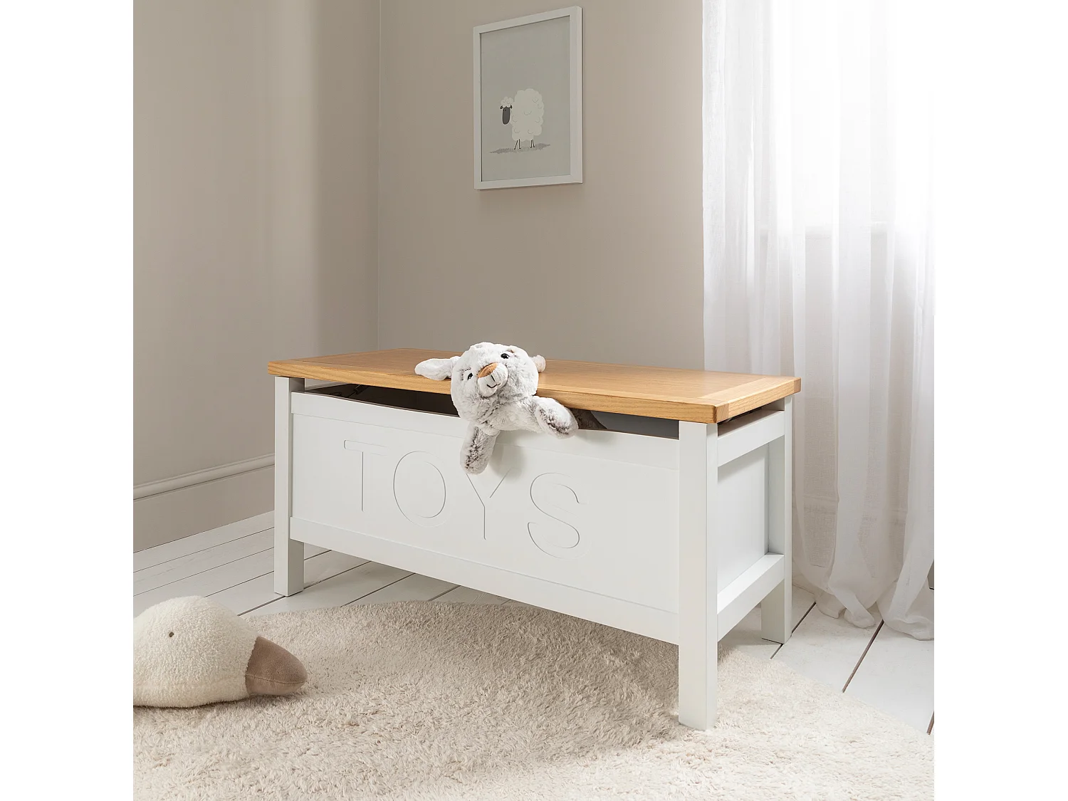 Noa & Nani Leines Toy Box Storage Chest in White & Oak