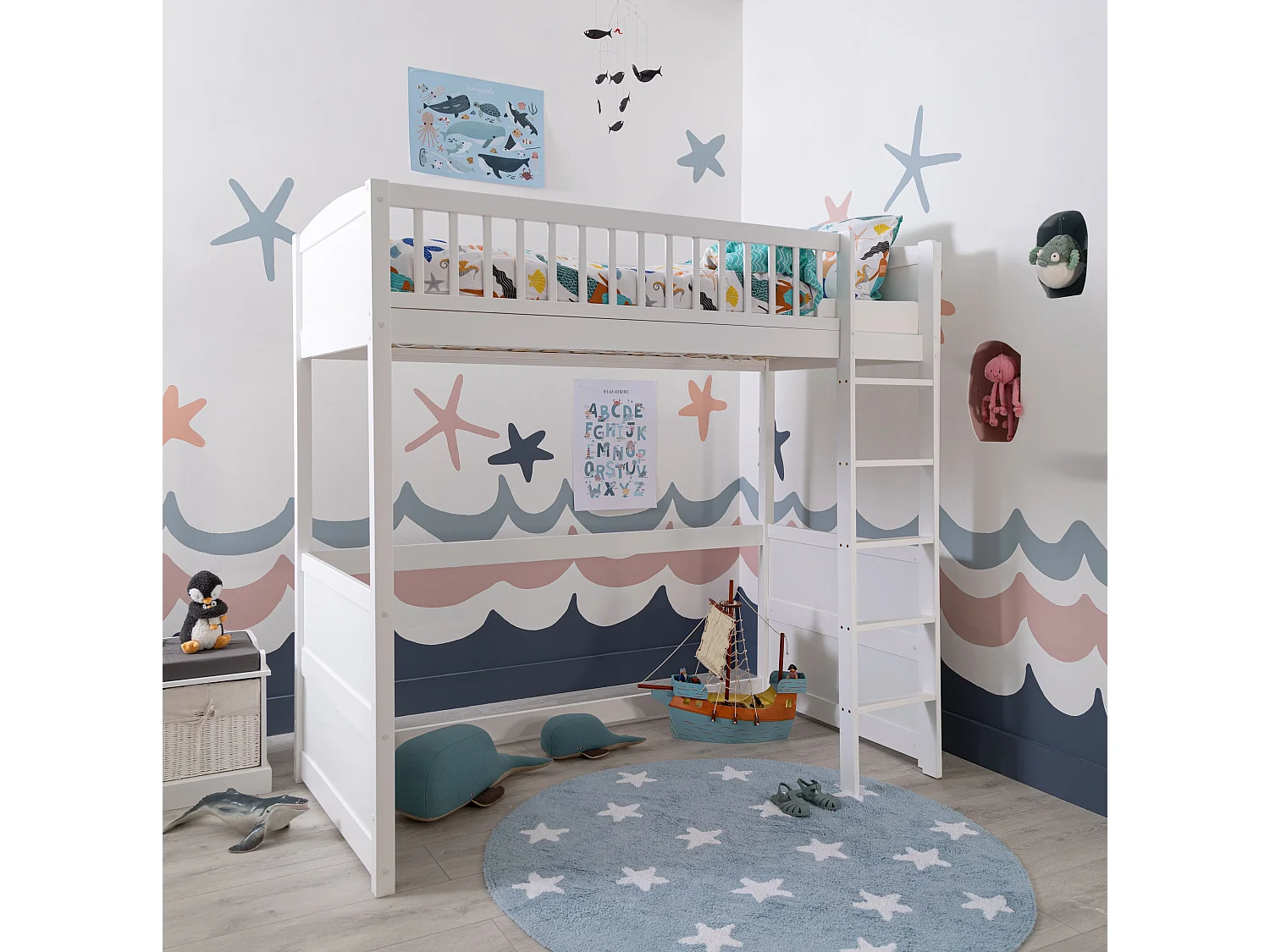 Noa & Nani Lottie Highsleeper Cabin Bed with Straight Ladder in White