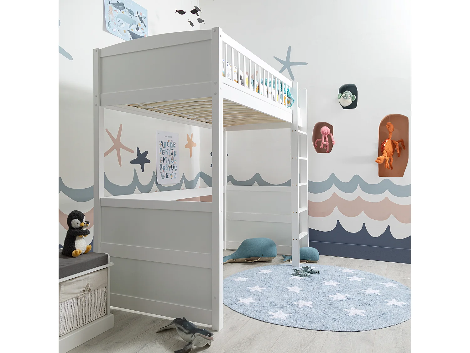 Noa & Nani Lottie Highsleeper Cabin Bed with Straight Ladder in White