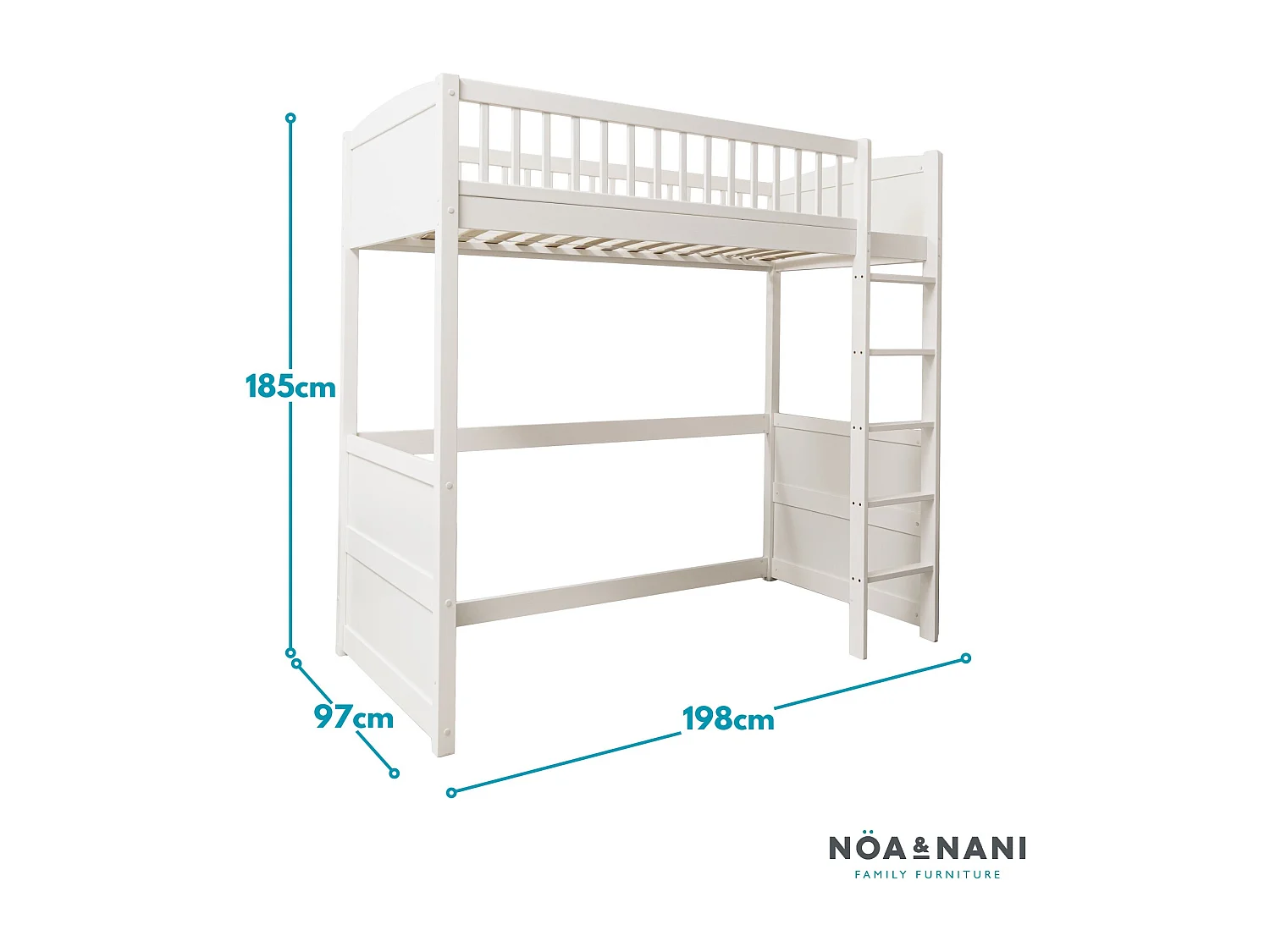 Noa & Nani Lottie Highsleeper Cabin Bed with Straight Ladder in White