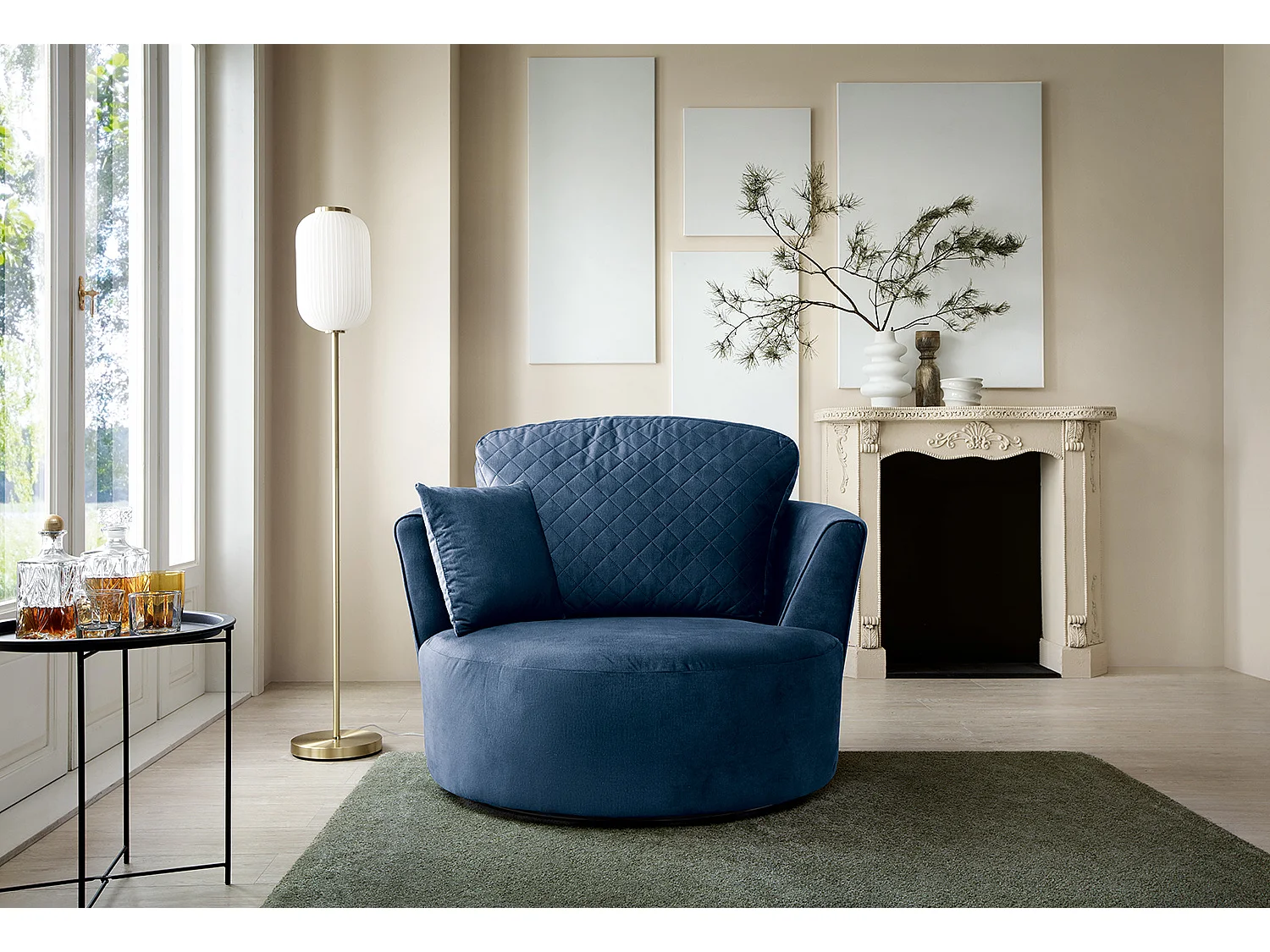 Chicago Velvet Swivel Chair in Dark Blue
