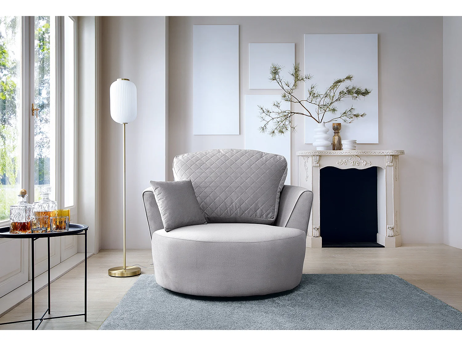 Chicago Velvet Swivel Chair in Light Grey