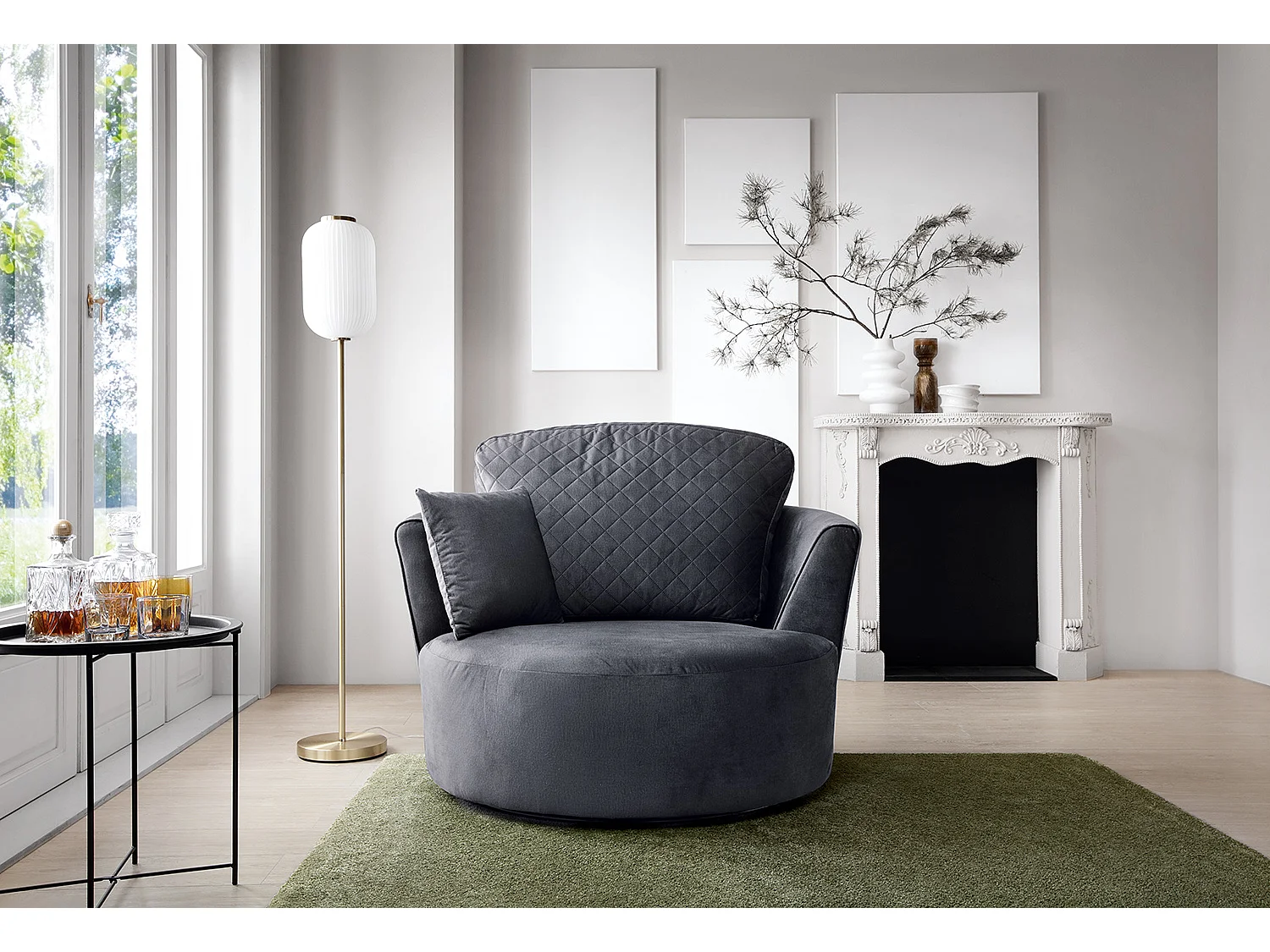 Chicago Velvet Swivel Chair in Dark Grey