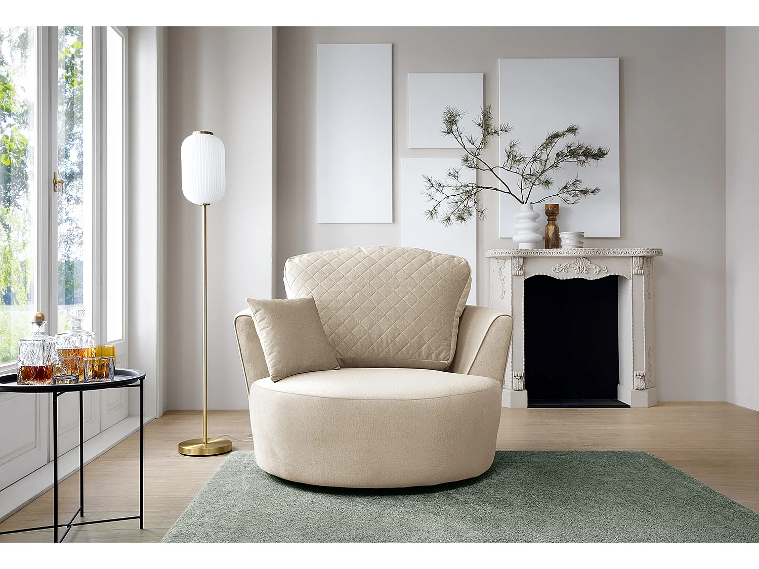 Chicago Velvet Swivel Chair in Cream