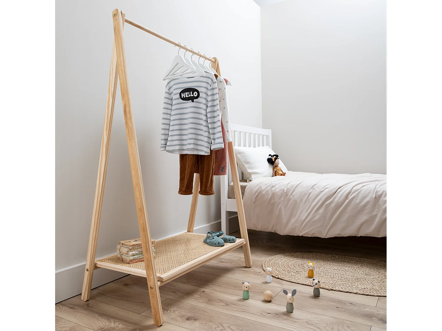 Noa & Nani Nelly Clothes Rail and Shoe Rack In Natural Rattan
