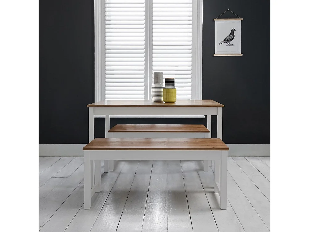 Noa & Nani Annika Dining Table with 2 Benches Dining Set in Natural Pine & White