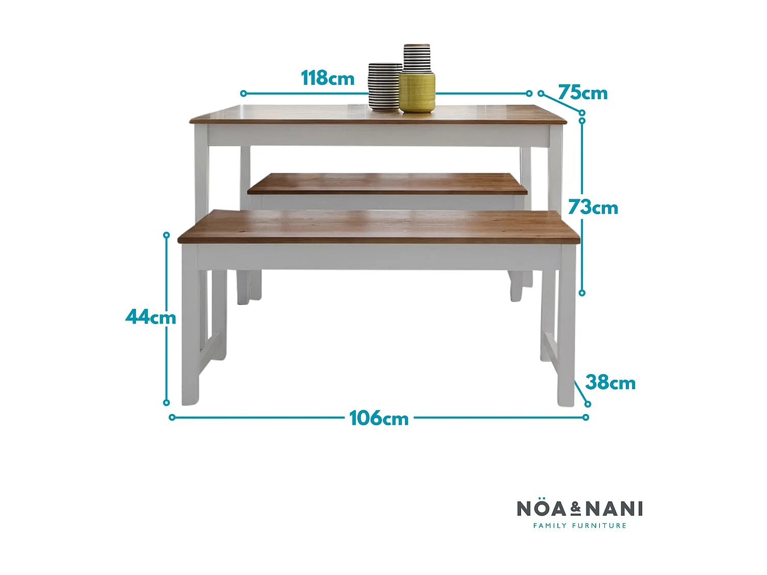 Noa & Nani Annika Dining Table with 2 Benches Dining Set in Natural Pine & White