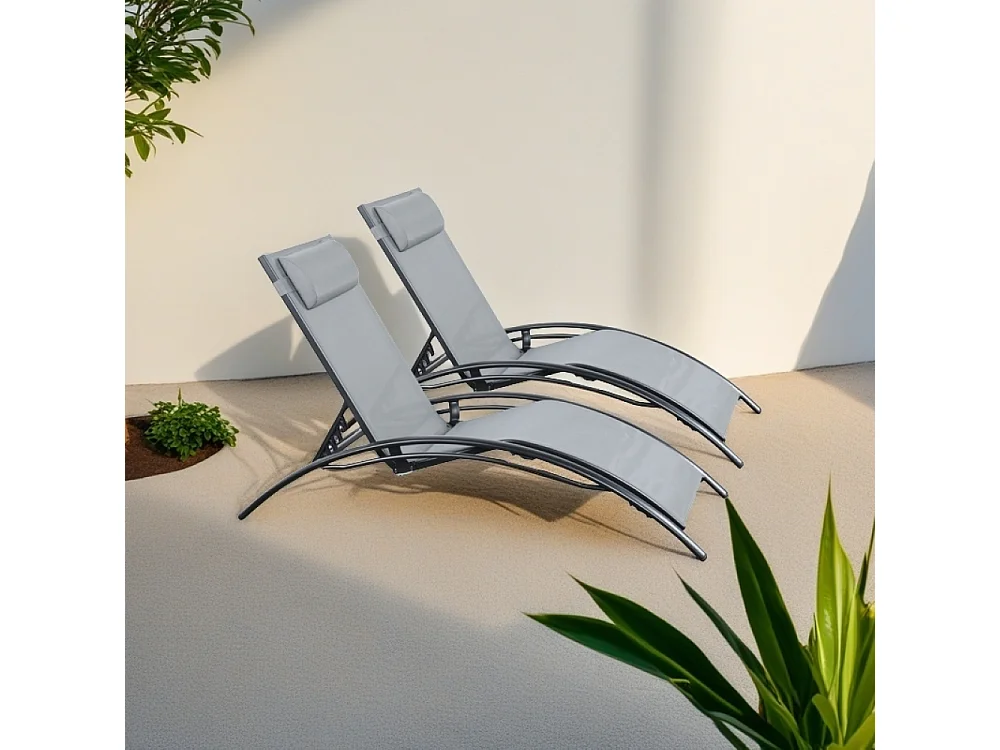 Pair of Bali Sun Loungers - Set of 2 - Grey