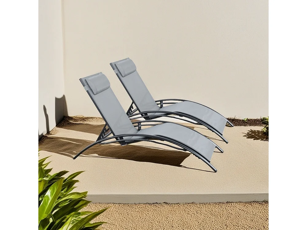 Pair of Bali Sun Loungers - Set of 2 - Grey