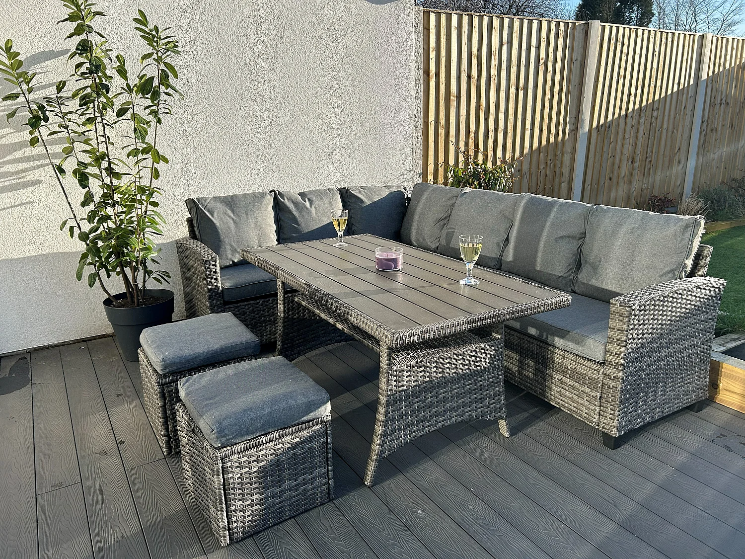 York 8 Seat Rattan Corner Sofa Dining Set - Mixed Grey