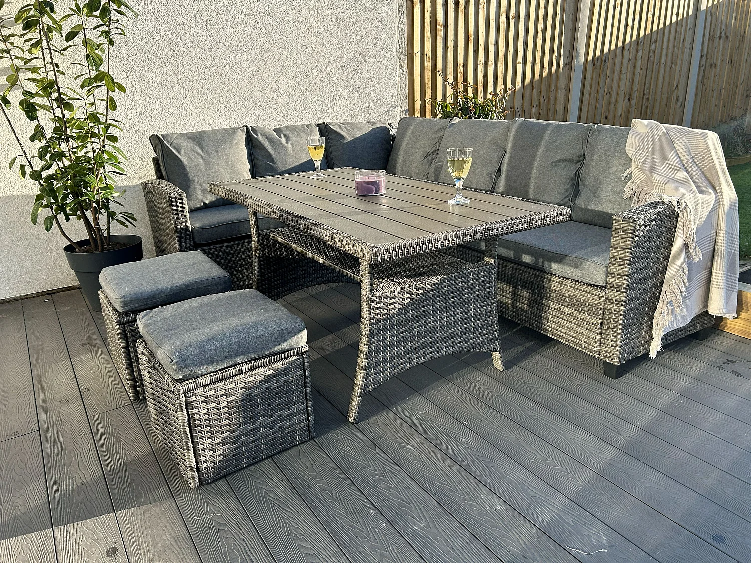 York 8 Seat Rattan Corner Sofa Dining Set - Mixed Grey