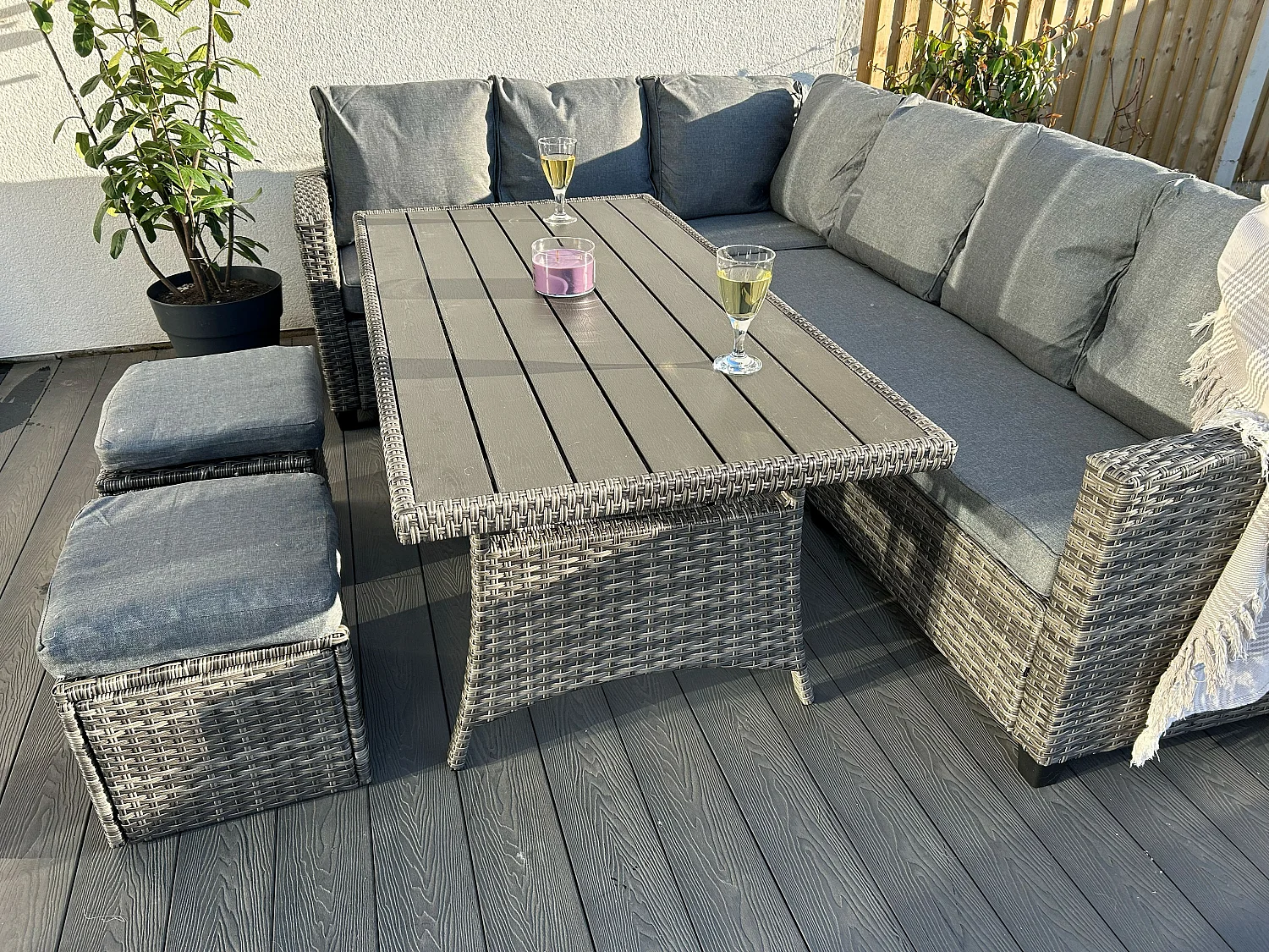 York 8 Seat Rattan Corner Sofa Dining Set - Mixed Grey