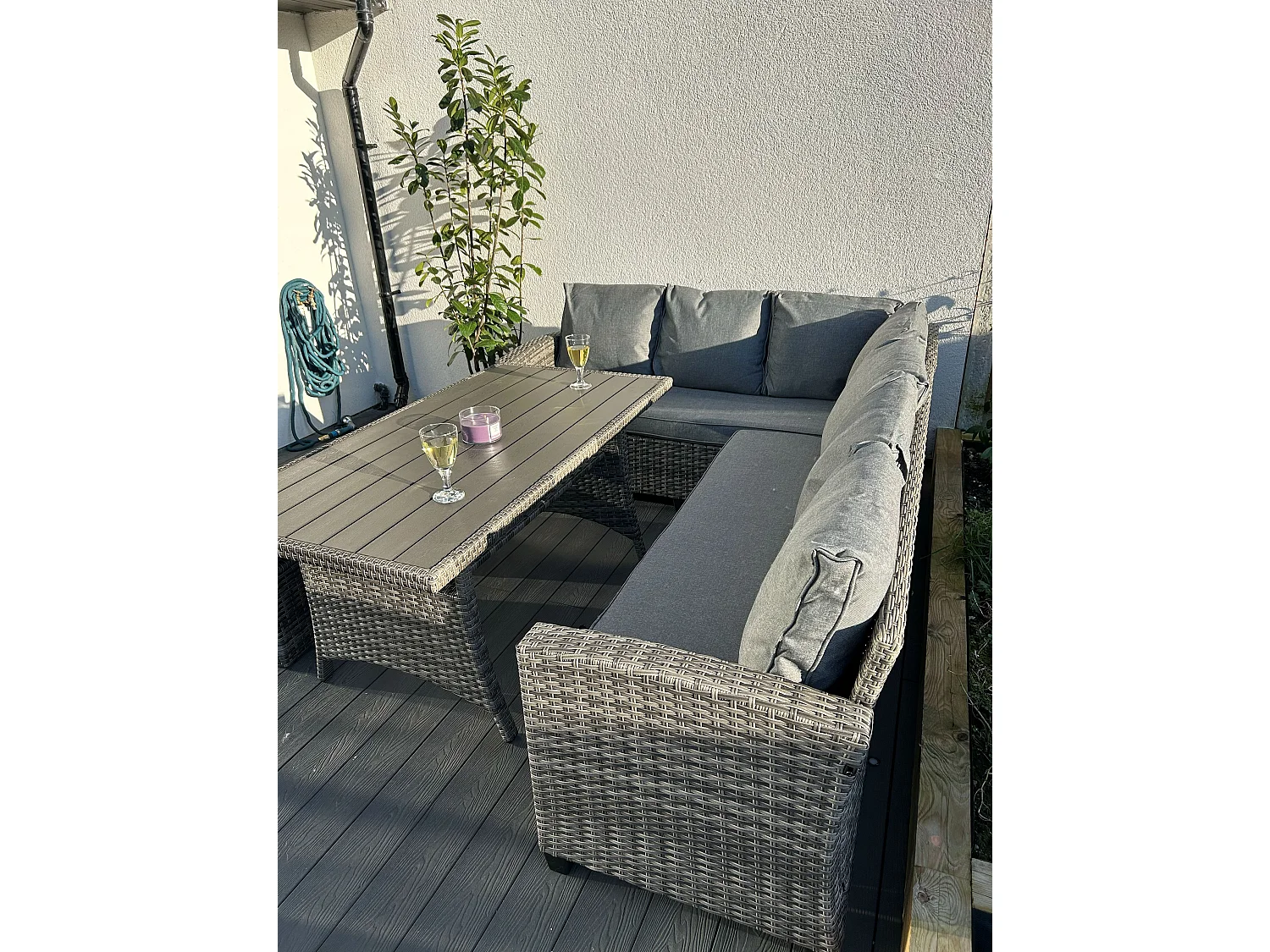 York 8 Seat Rattan Corner Sofa Dining Set - Mixed Grey