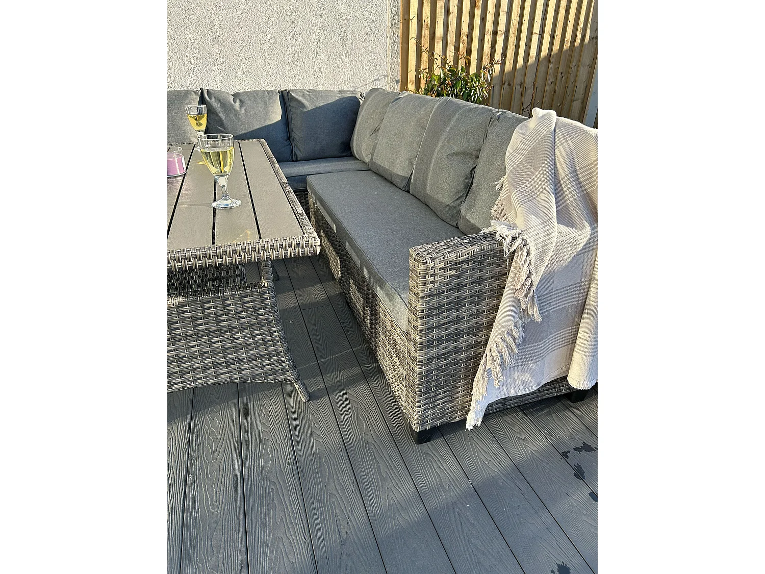 York 8 Seat Rattan Corner Sofa Dining Set - Mixed Grey