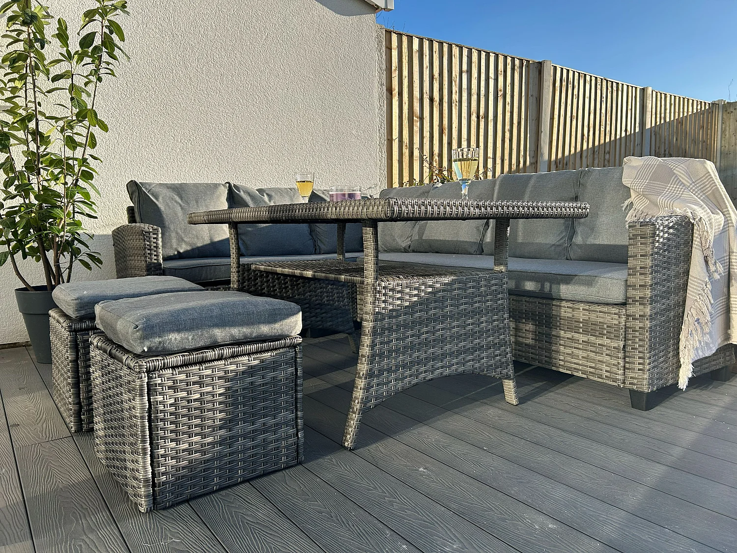 York 8 Seat Rattan Corner Sofa Dining Set - Mixed Grey