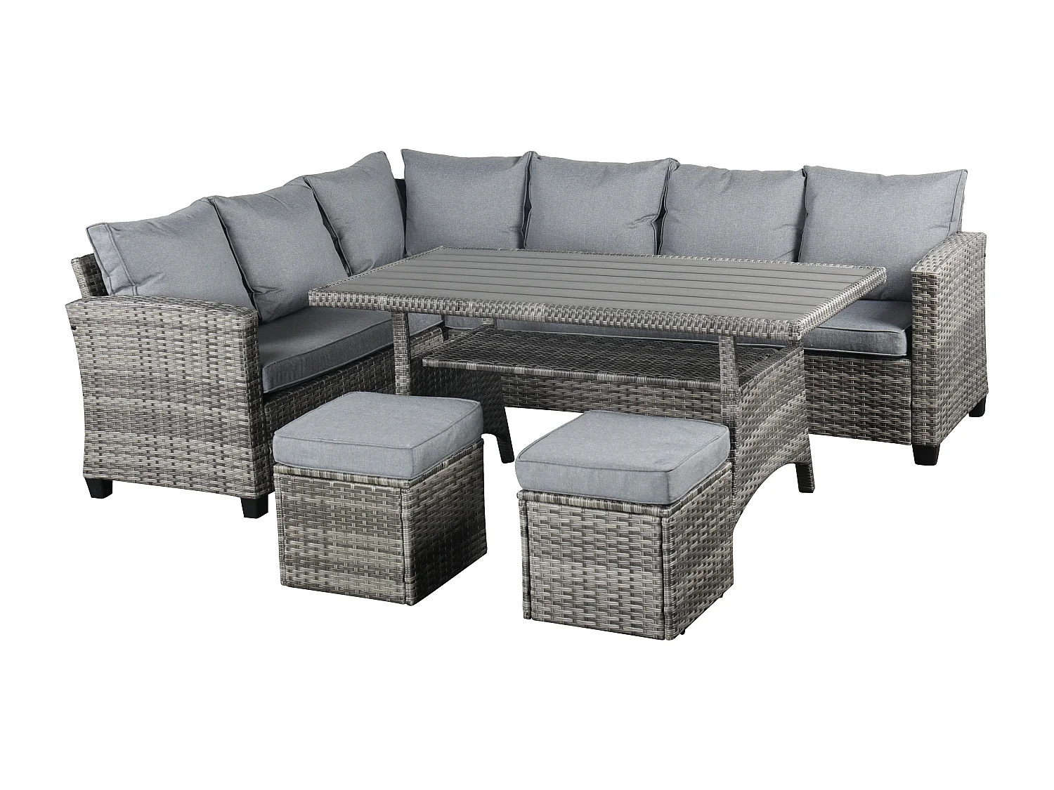 York 8 Seat Rattan Corner Sofa Dining Set - Mixed Grey