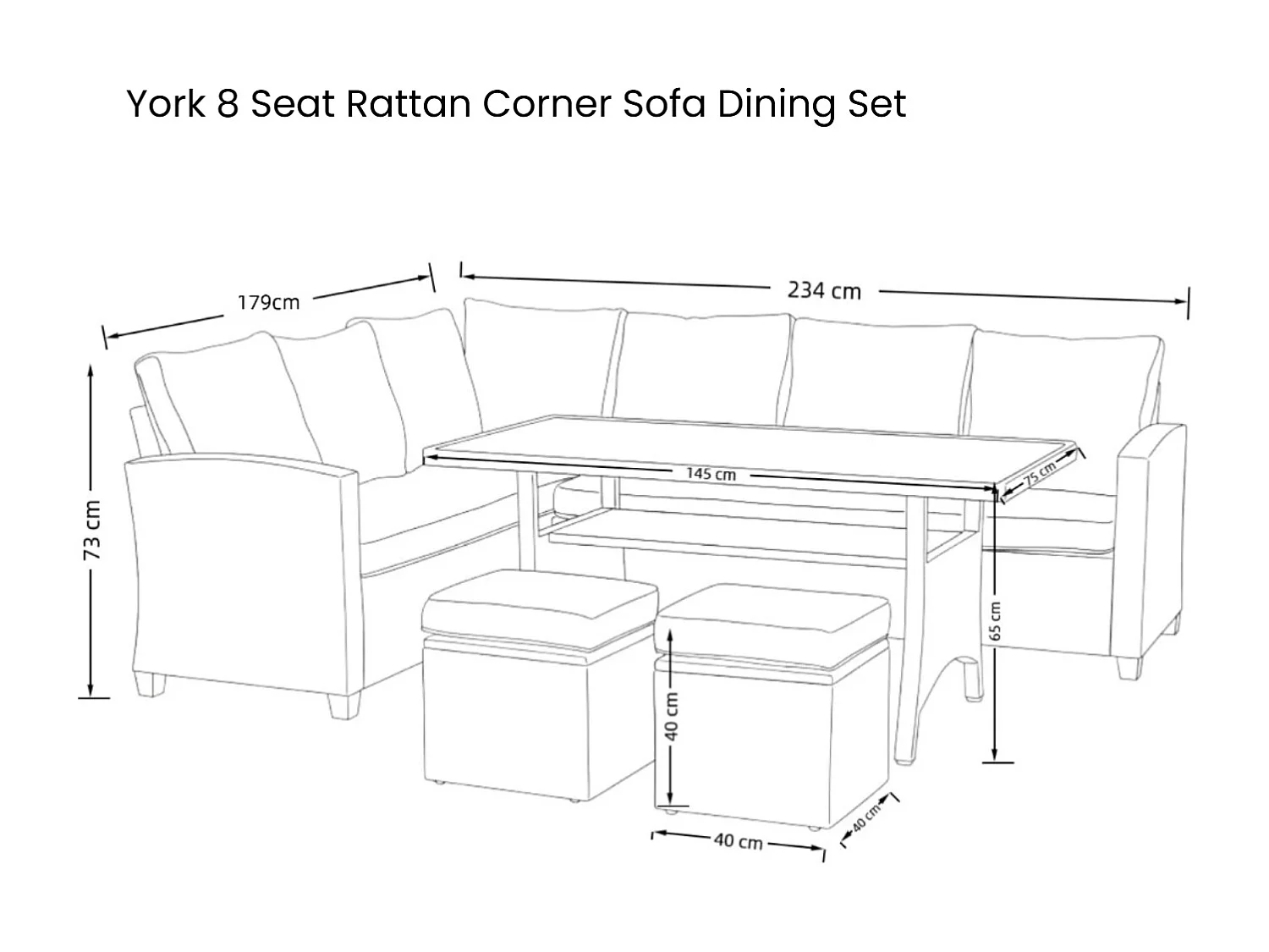 York 8 Seat Rattan Corner Sofa Dining Set - Mixed Grey