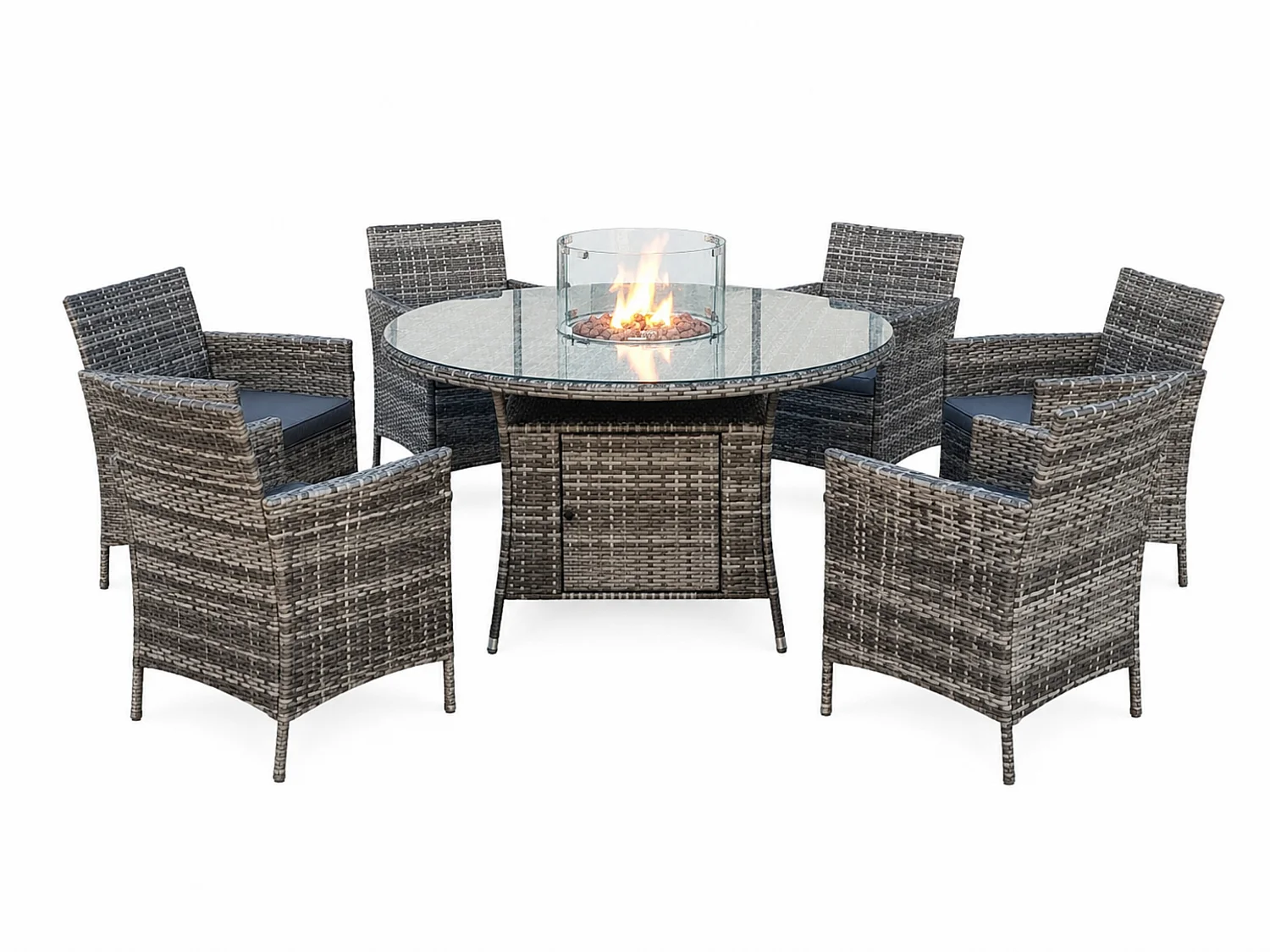 Amazon Rattan Fire Pit Dining Set - Round Table with 6 Chairs