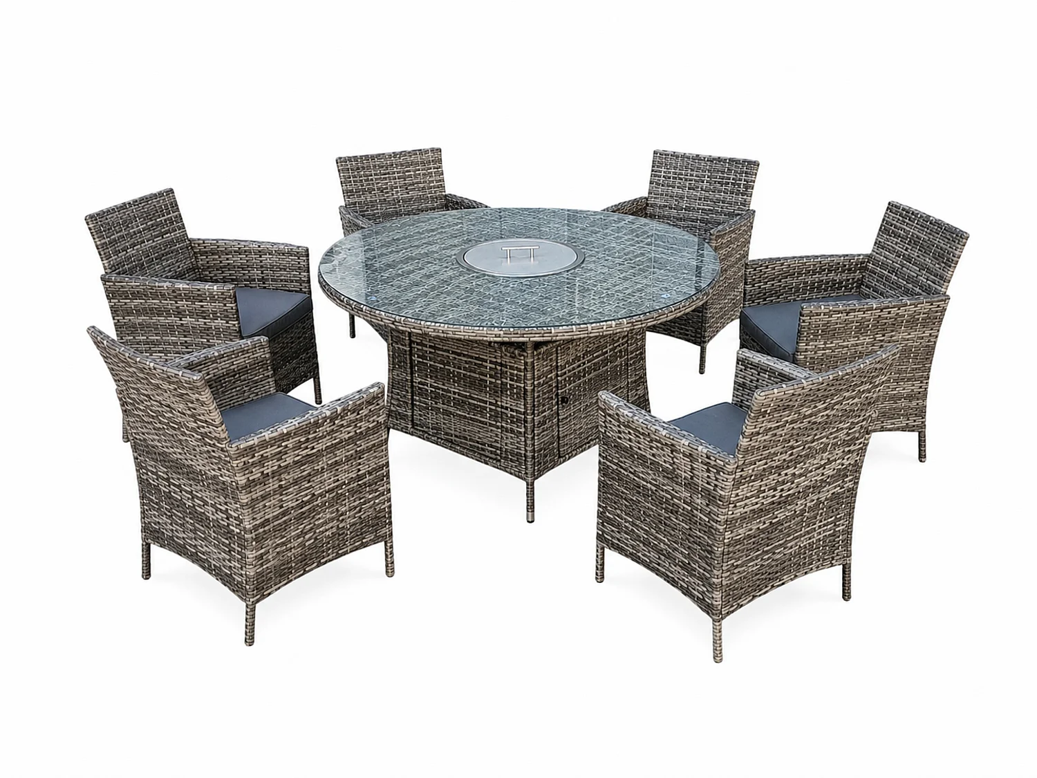 Amazon Rattan Fire Pit Dining Set - Round Table with 6 Chairs